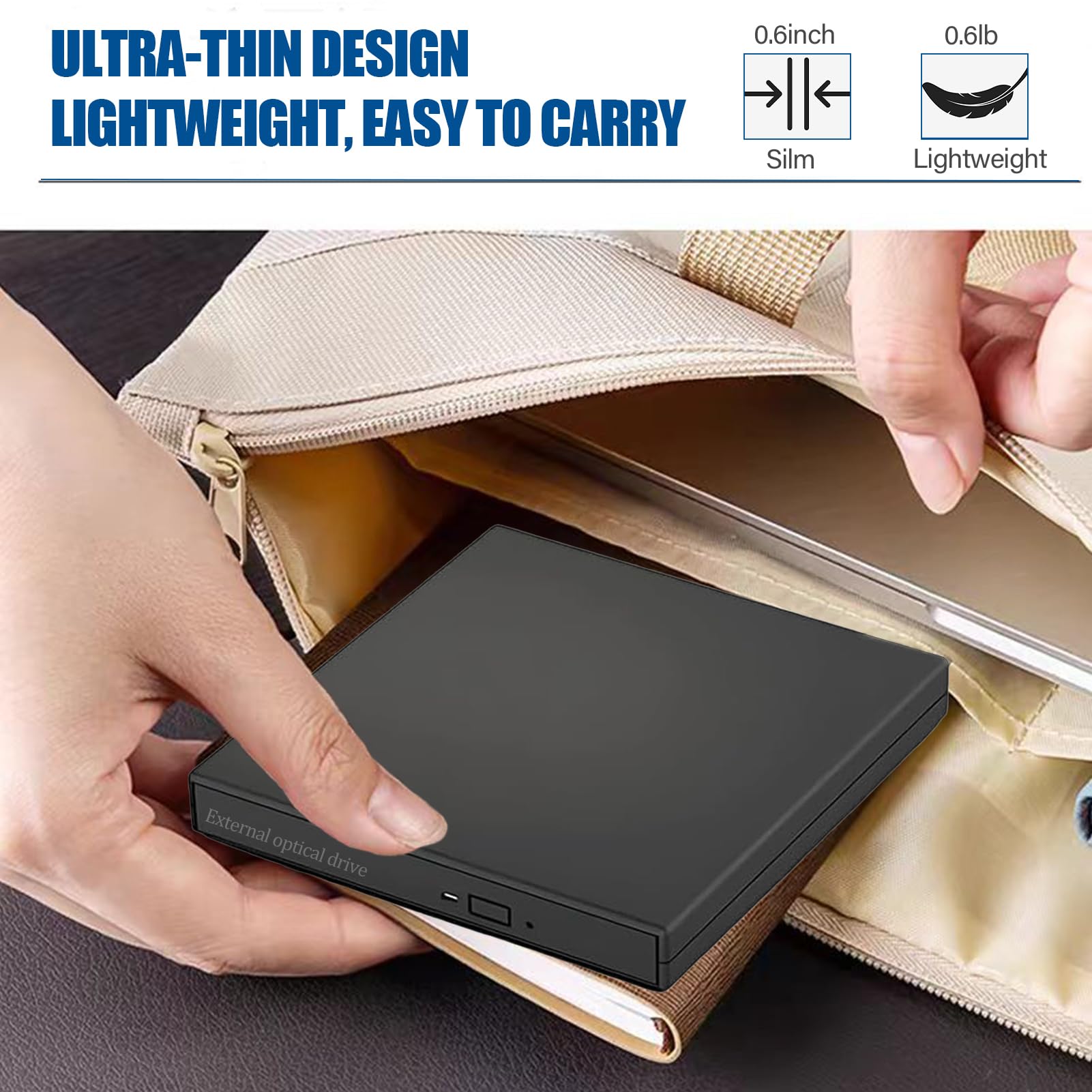 Svemei External CD DVD Drive for Laptop USB Slim Portable Burner Reader Writer for Windows 11 10 8 7 Linux Mac with Type C Adapter - View 8 of 9