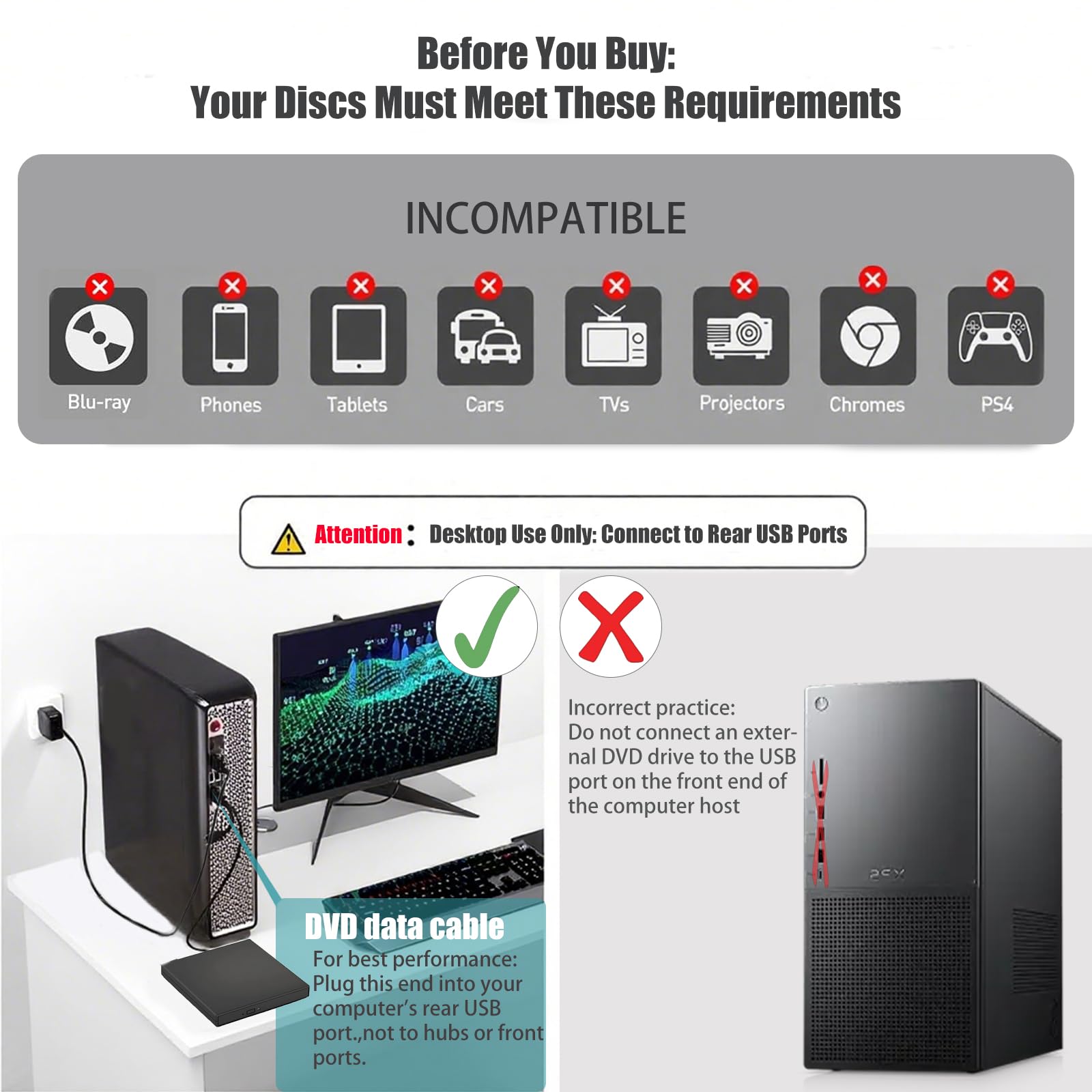 Svemei External CD DVD Drive for Laptop USB Slim Portable Burner Reader Writer for Windows 11 10 8 7 Linux Mac with Type C Adapter - View 9 of 9