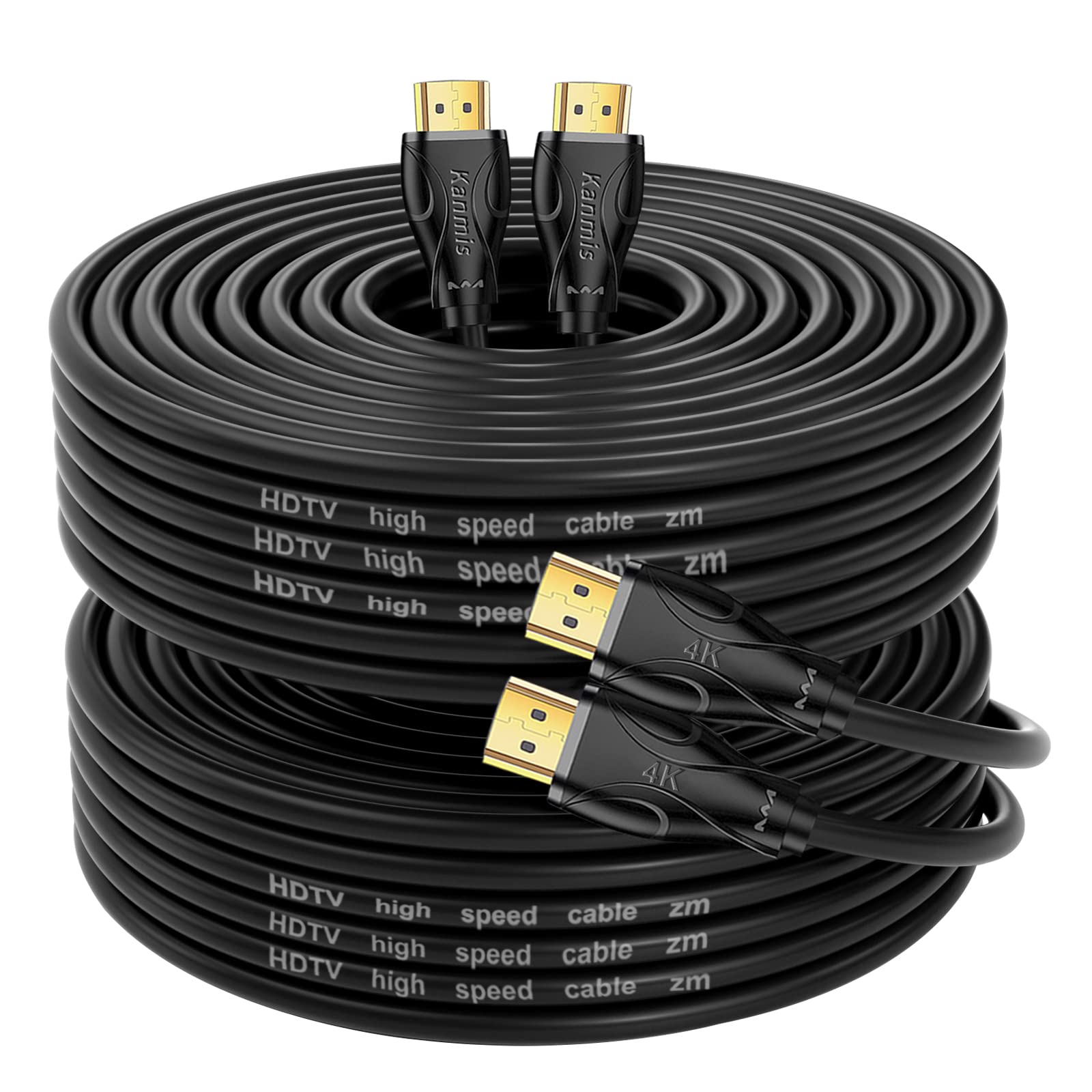 kanmis High Speed 40ft HDMI Cables 2pcs HDMI 2.0 18Gbps 1080P 4K Ultra High Speed Gold Plated Connectors Compatible with PS3 PS4 PC HDTV