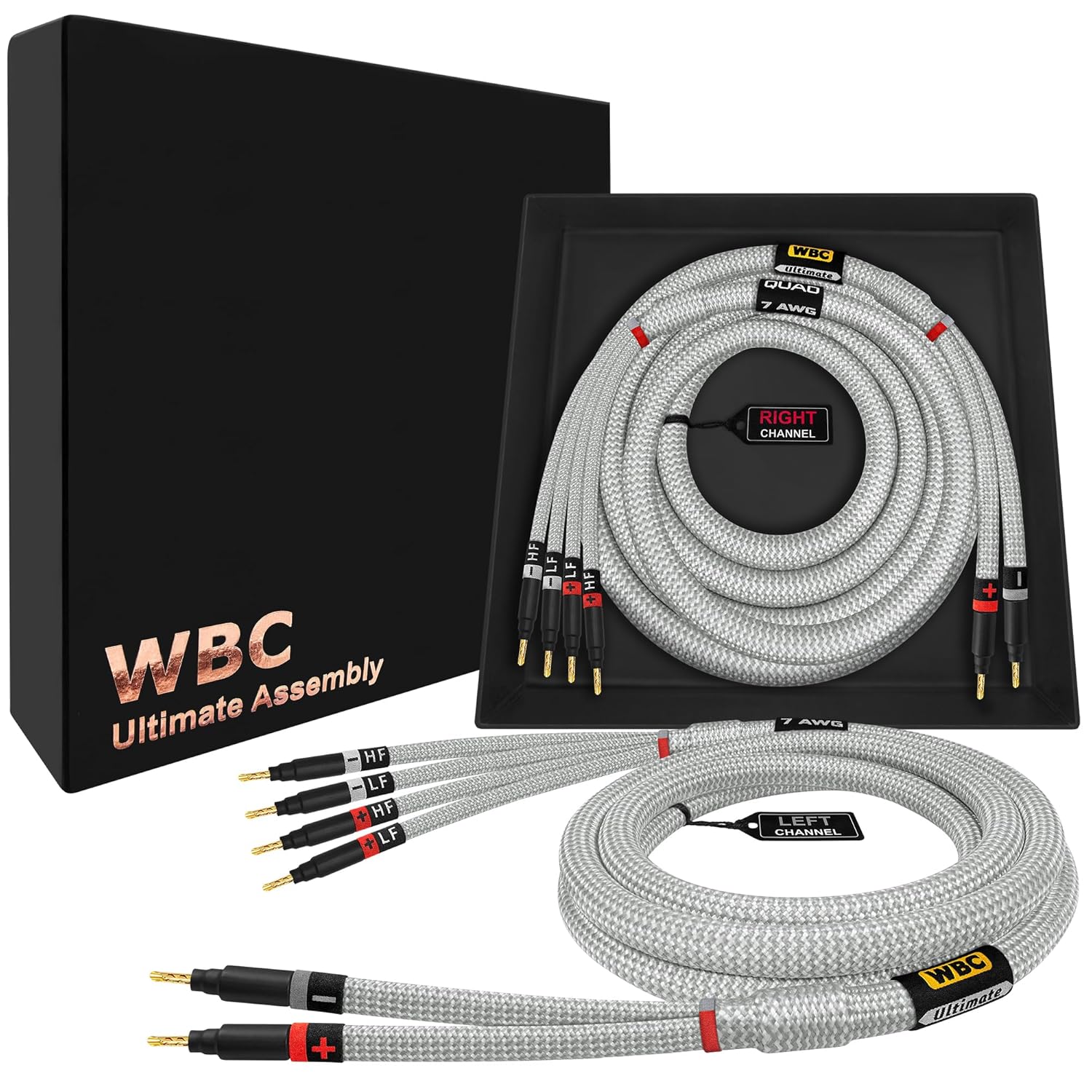 WORLDS BEST CABLES Worlds Best Cables 6 Foot Ultimate 7 AWG Ultra Pure OFC Audiophile Bi Wire Speaker Cable Pair with Eminence Gold Banana Plugs