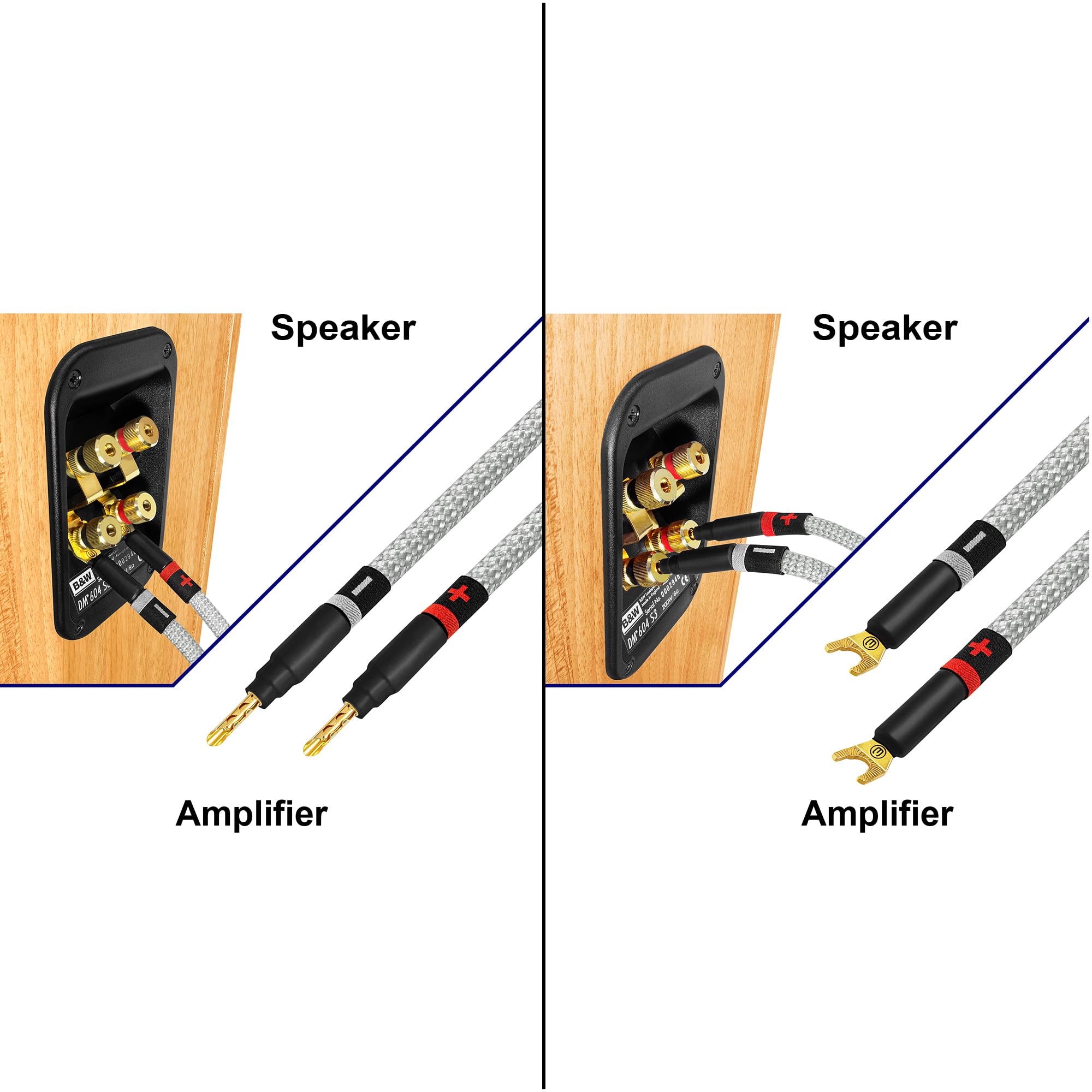 WORLDS BEST CABLES Worlds Best Cables 8 Foot Ultimate 7 AWG Ultra Pure OFC Audiophile HiFi Speaker Cable Pair with Eminence Gold Banana and Spade Plugs - View 9 of 9