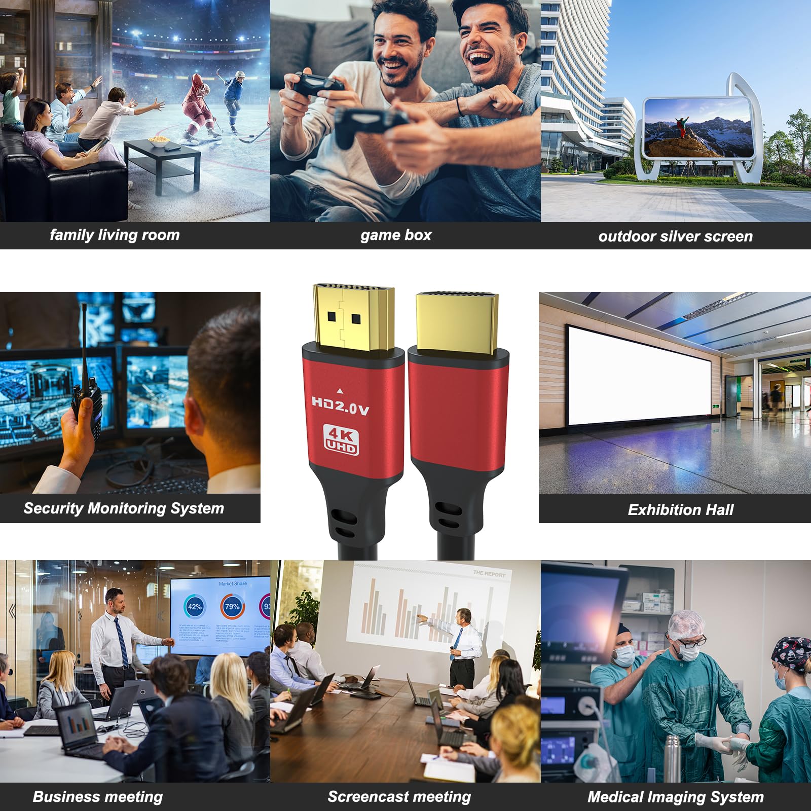 jojobnj Jojobnj 20ft HDMI Cable 4K 60Hz High Speed HDMI 2.0 Cord Ultra HD Compatible with Xbox PS5 PS4 HDTV Laptop Red - View 7 of 7