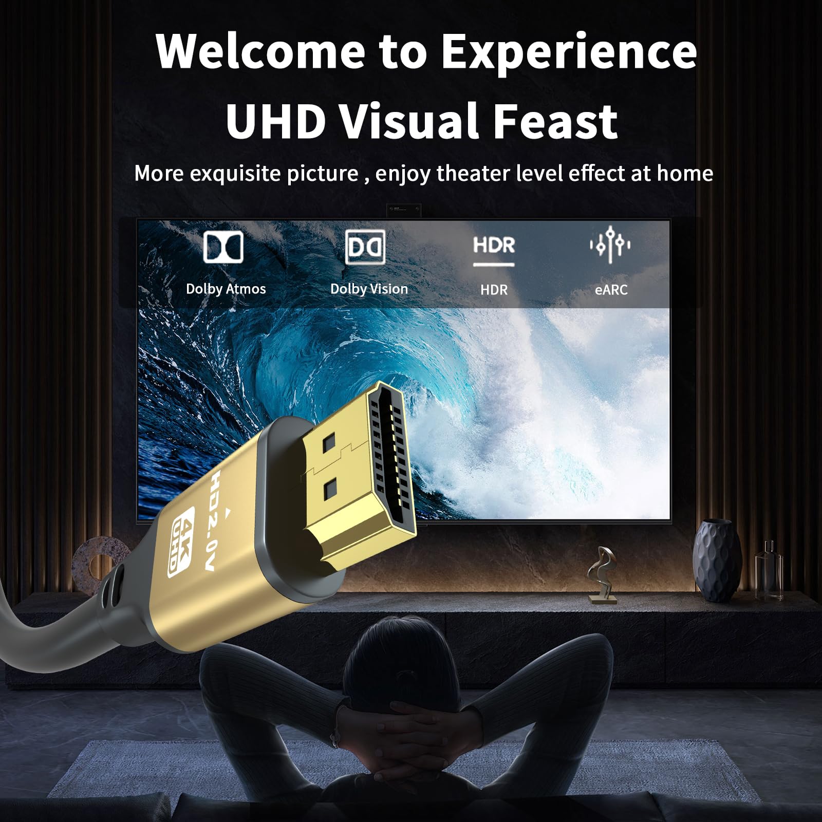 jojobnj Jojobnj 50ft HDMI Cable 4K 60Hz High Speed HDMI 2.0 Cord Ultra HD Compatible with Xbox PS5 PS4 HDTV Laptop and More - View 3 of 7