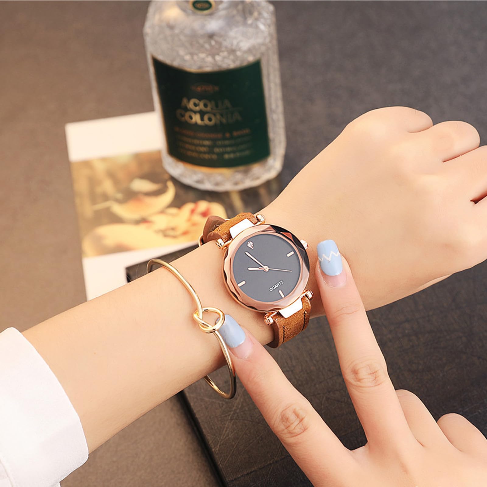 Dacdyi Dacdyi 7 Pcs Rhinestone Dress Watches for Women and Men Stylish Analog Quartz Wrist Watch Set - View 3 of 9