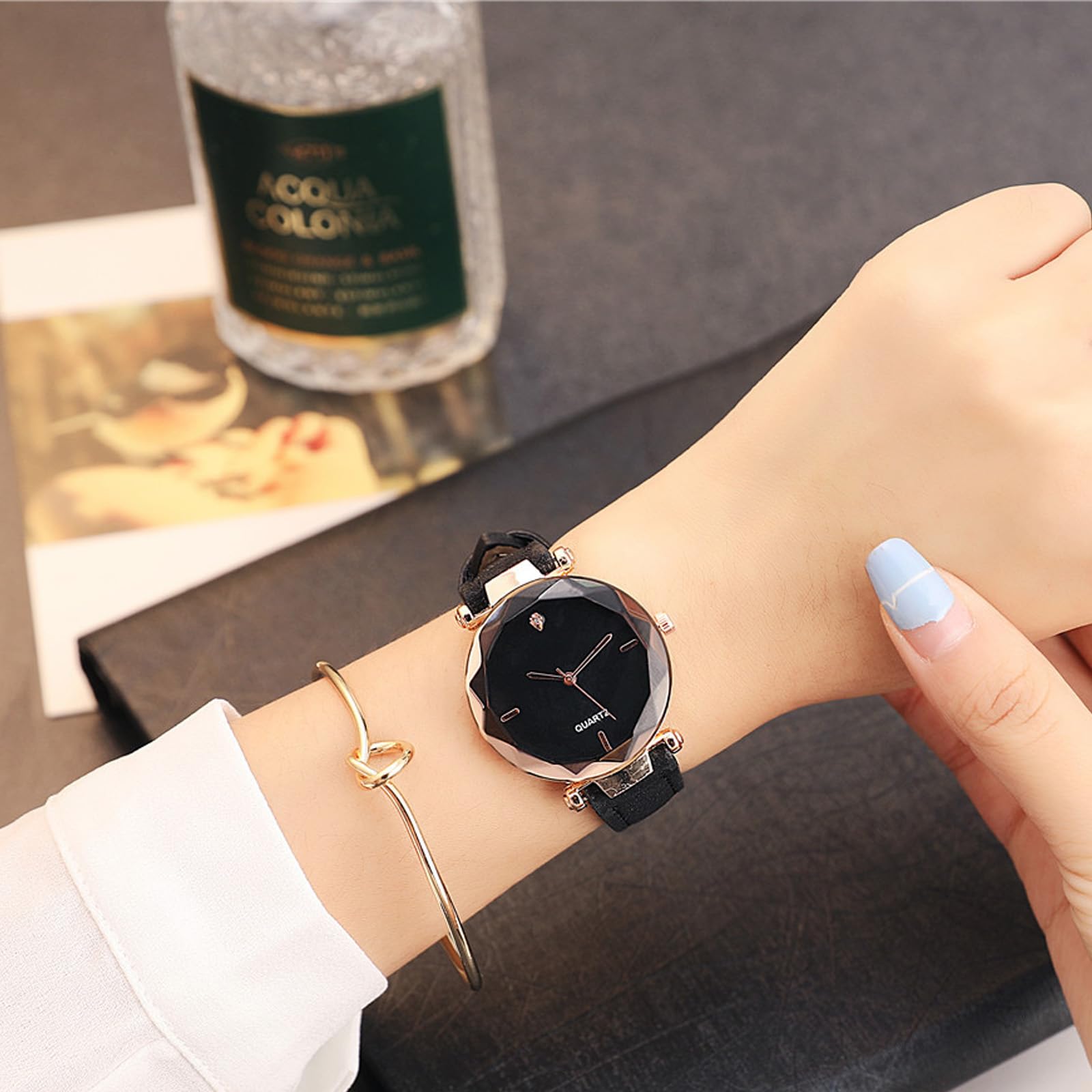 Dacdyi Dacdyi 7 Pcs Rhinestone Dress Watches for Women and Men Stylish Analog Quartz Wrist Watch Set - View 5 of 9