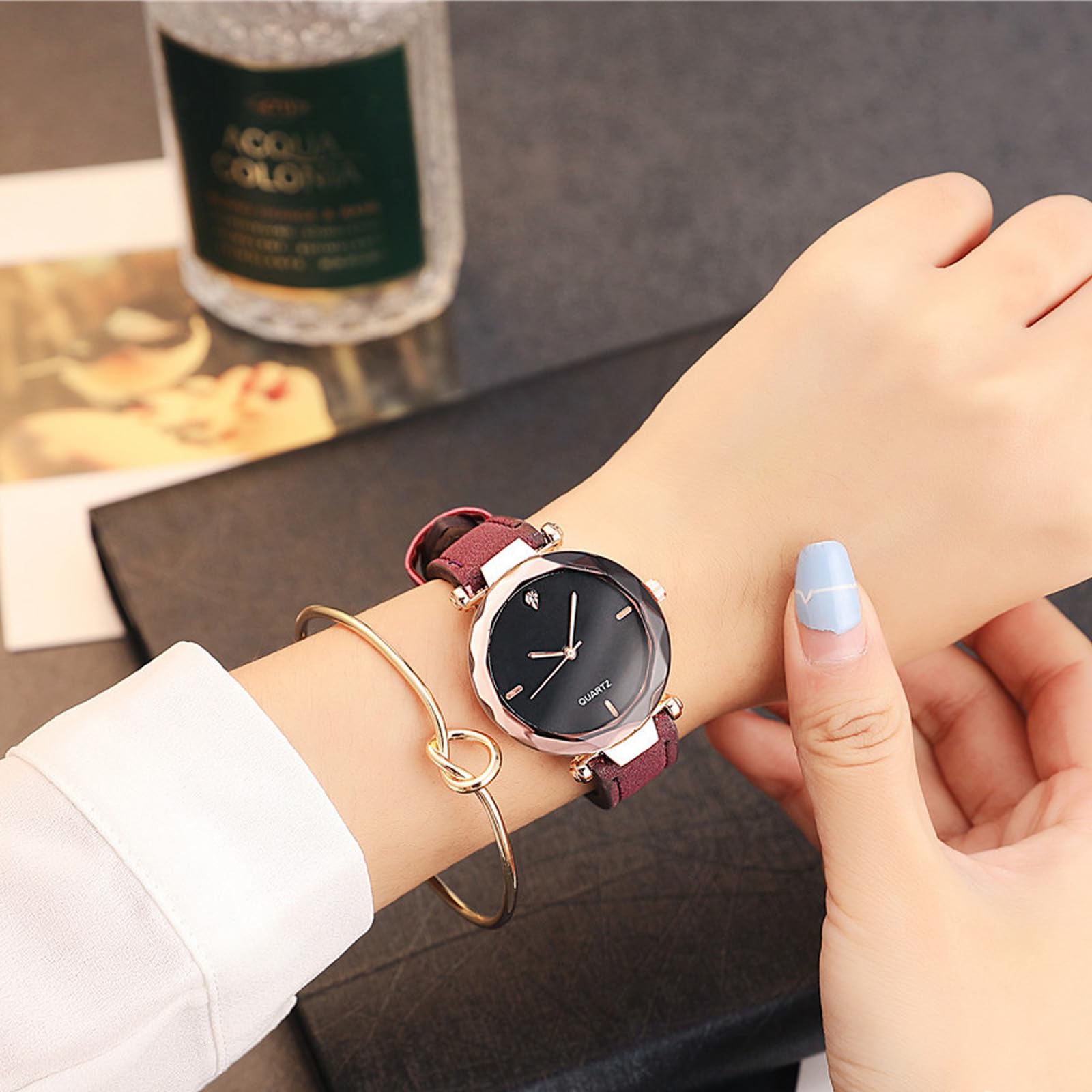 Dacdyi Dacdyi 7 Pcs Rhinestone Dress Watches for Women and Men Stylish Analog Quartz Wrist Watch Set - View 6 of 9