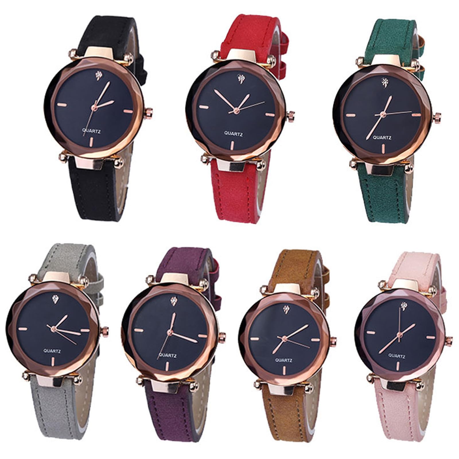 Dacdyi Dacdyi 7 Pcs Rhinestone Dress Watches for Women and Men Stylish Analog Quartz Wrist Watch Set