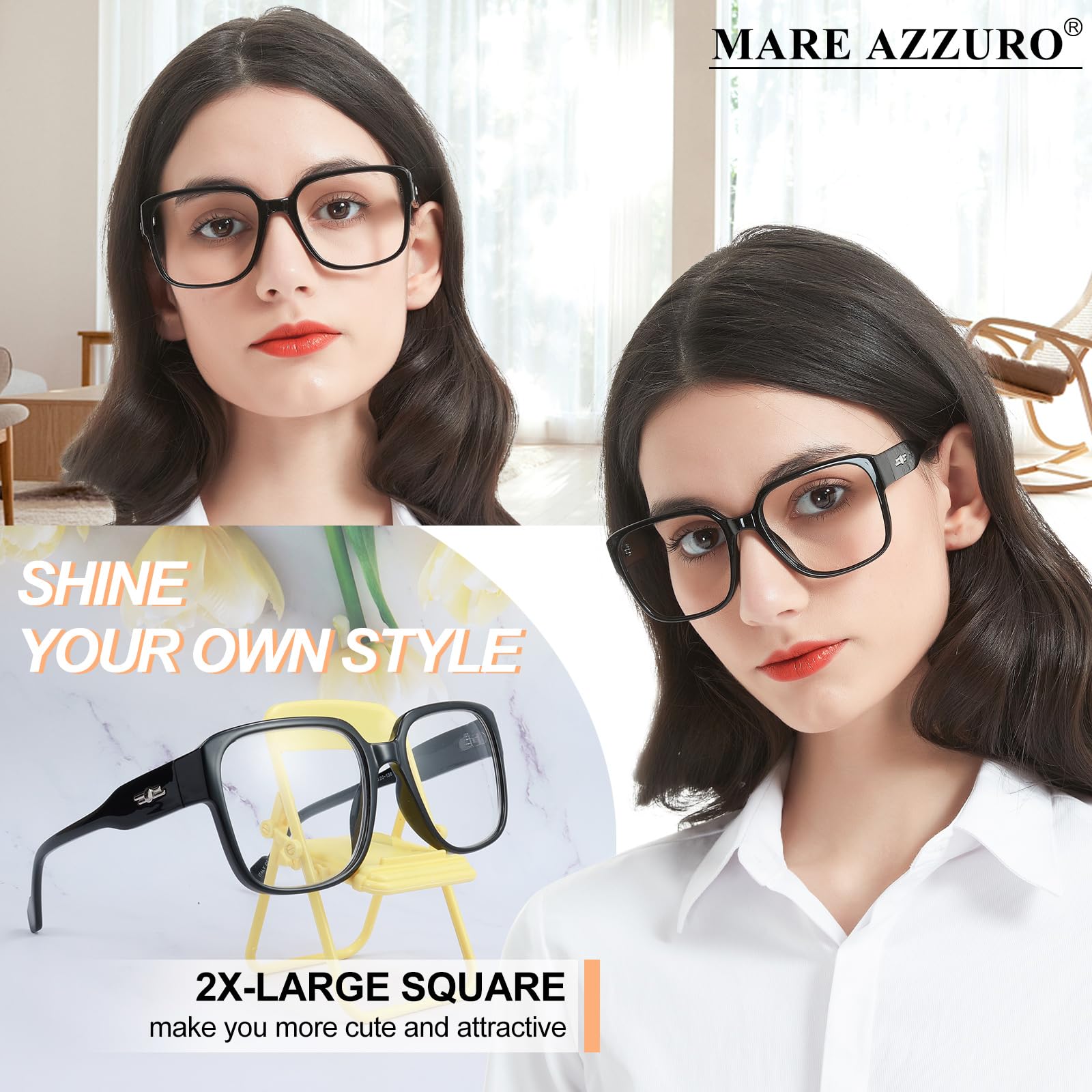 MARE AZZURO MARE AZZURO Oversized Reading Glasses for Women Fashion Readers in Black 2.5 Strength Stylish and Comfortable Eyewear - View 2 of 6