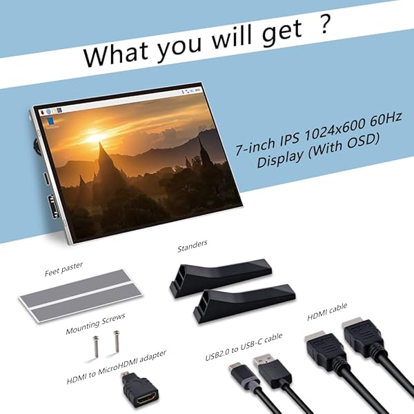 GeeekPi GeeekPi 7 Inch IPS LCD Display for Raspberry Pi 5 4B 3B Plus Portable HDMI Monitor 1024x600 Free Driver Compatible with Windows - View 11 of 11