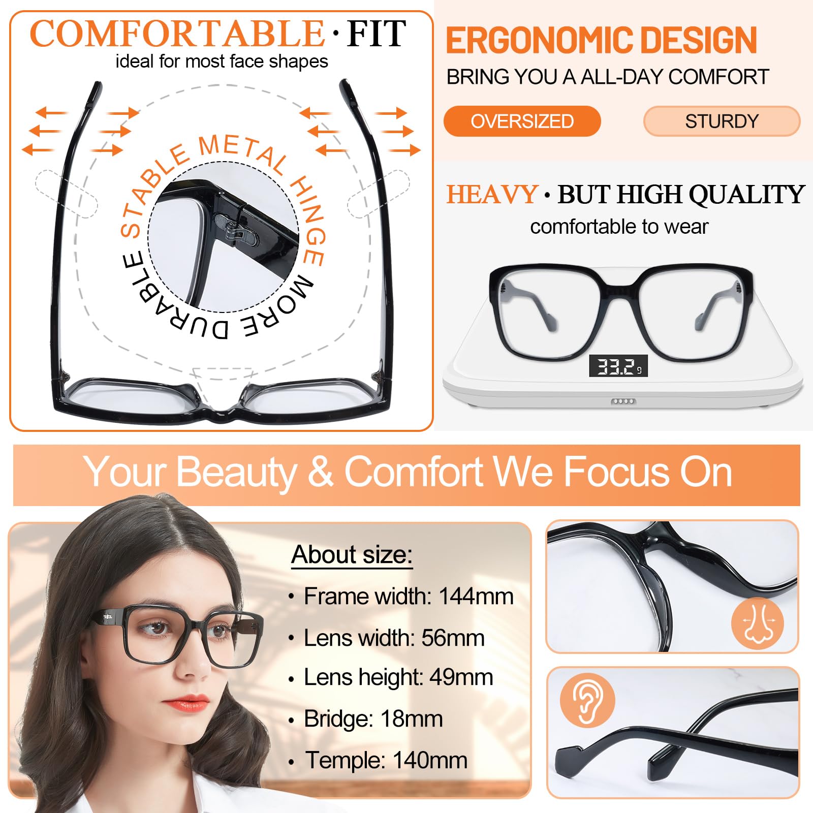 MARE AZZURO MARE AZZURO Oversized Reading Glasses for Women Fashion Readers in Black 1.5 Strength Stylish and Comfortable Eyewear Options - View 4 of 6