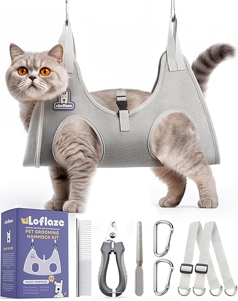 Loflaze Loflaze Dog Grooming Hammock Harness with Nail Clipper for Dogs and Cats Grey XS Ideal for Trimming and Clipping Nails