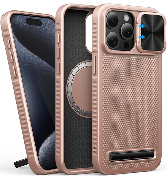 BXYJY BXYJY iPhone 15 Pro Max Case with MagSafe Kickstand Military-Grade Drop Protection Rugged Hard Magnetic Rose Gold 2023