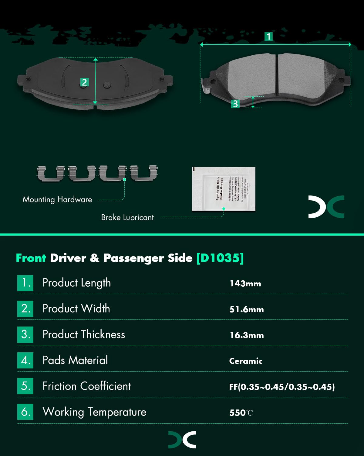 SCITOO SCITOO D1035 Front Ceramic Brake Pads for Chevy Aveo Optra Spark Pontiac G3 Suzuki Forenza Reno Swift - View 3 of 9