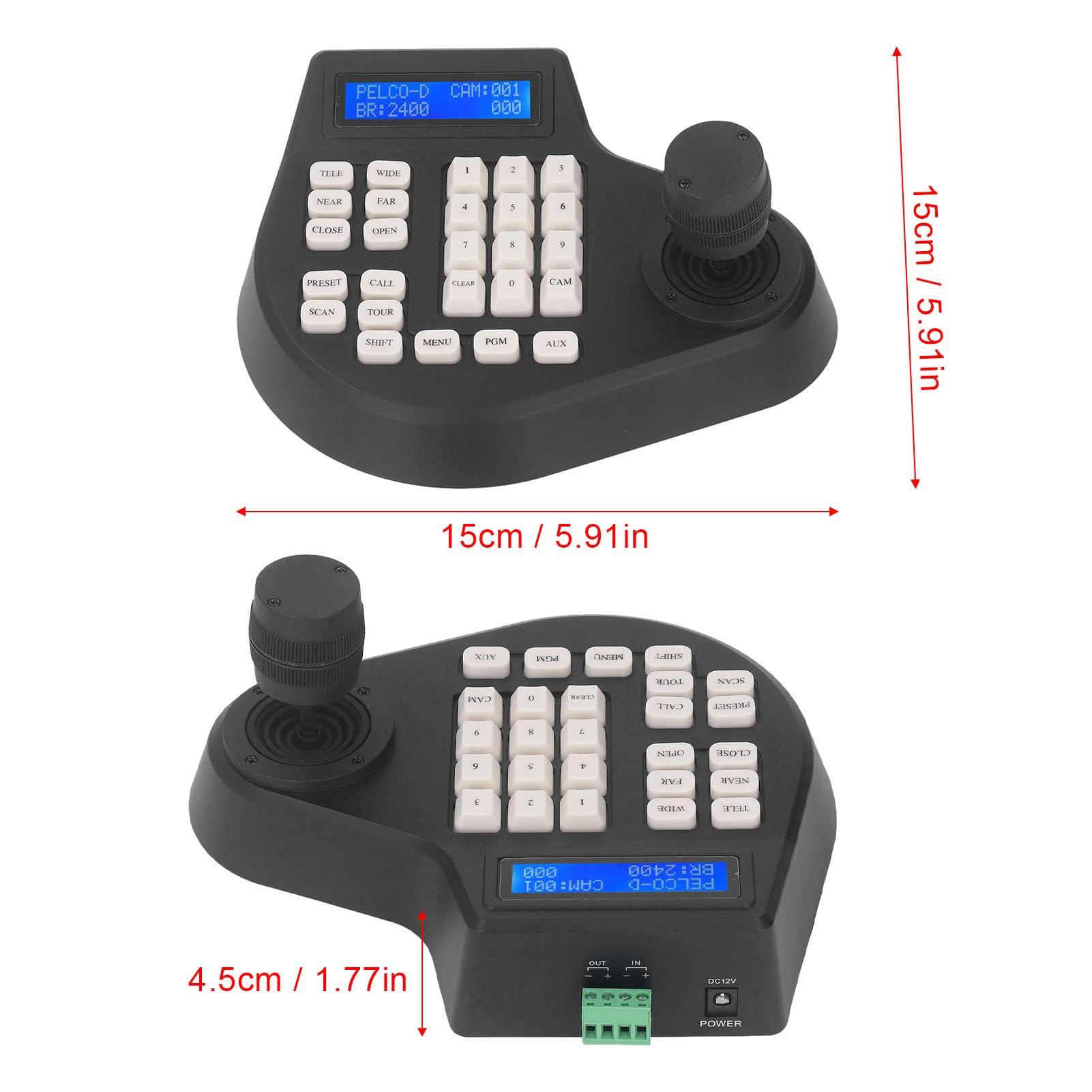Jiawu Mini Analog PTZ Camera Keyboard with 2D Joystick Coaxial Dome Controller Easy to Install PELCO RS485 Pan Tilt Zoom Control - View 5 of 9