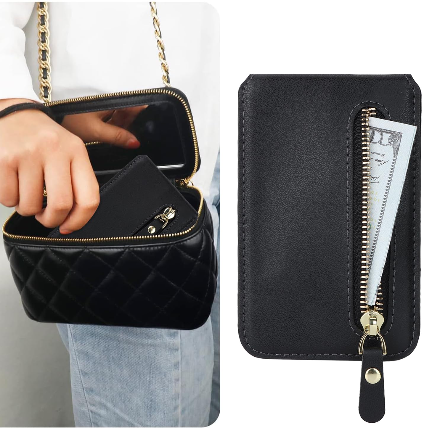 Cavor Cavor Magsafe Wallet with Adjustable Stand for iPhone 16 Pro Max 14 Pro 15 14 Plus 13 12 Magnetic Card Holder Zipper Pocket Black - View 4 of 7