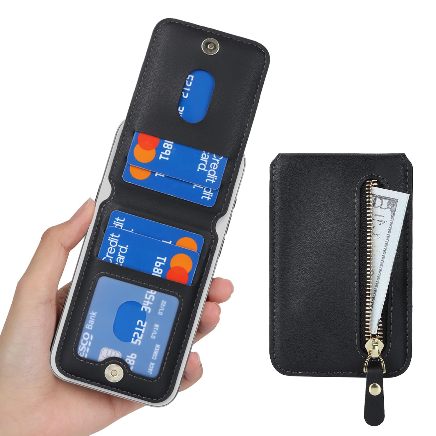 Cavor Cavor Magsafe Wallet with Adjustable Stand for iPhone 16 Pro Max 14 Pro 15 14 Plus 13 12 Magnetic Card Holder Zipper Pocket Black - View 5 of 7