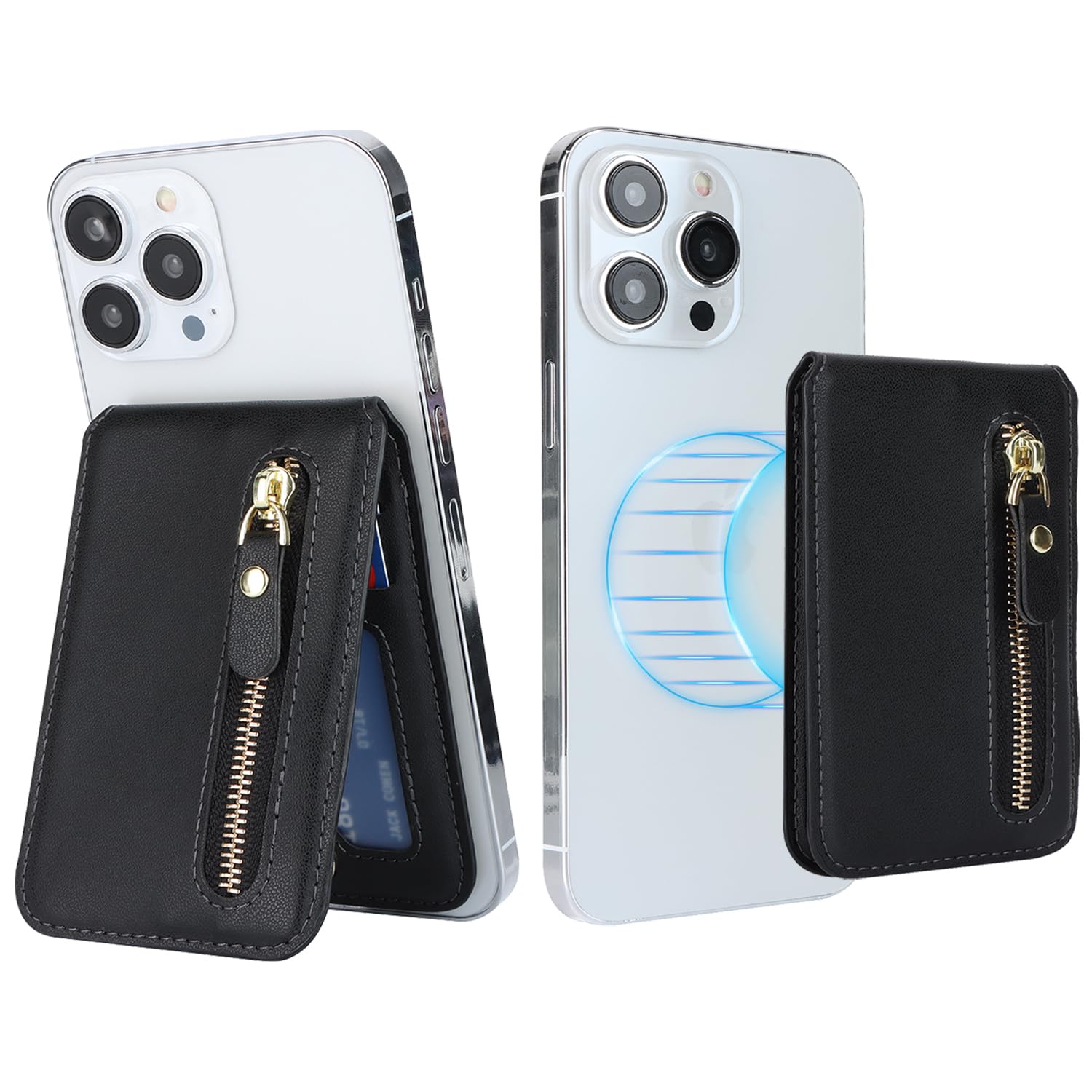 Cavor Cavor Magsafe Wallet with Adjustable Stand for iPhone 16 Pro Max 14 Pro 15 14 Plus 13 12 Magnetic Card Holder Zipper Pocket Black - View 7 of 7