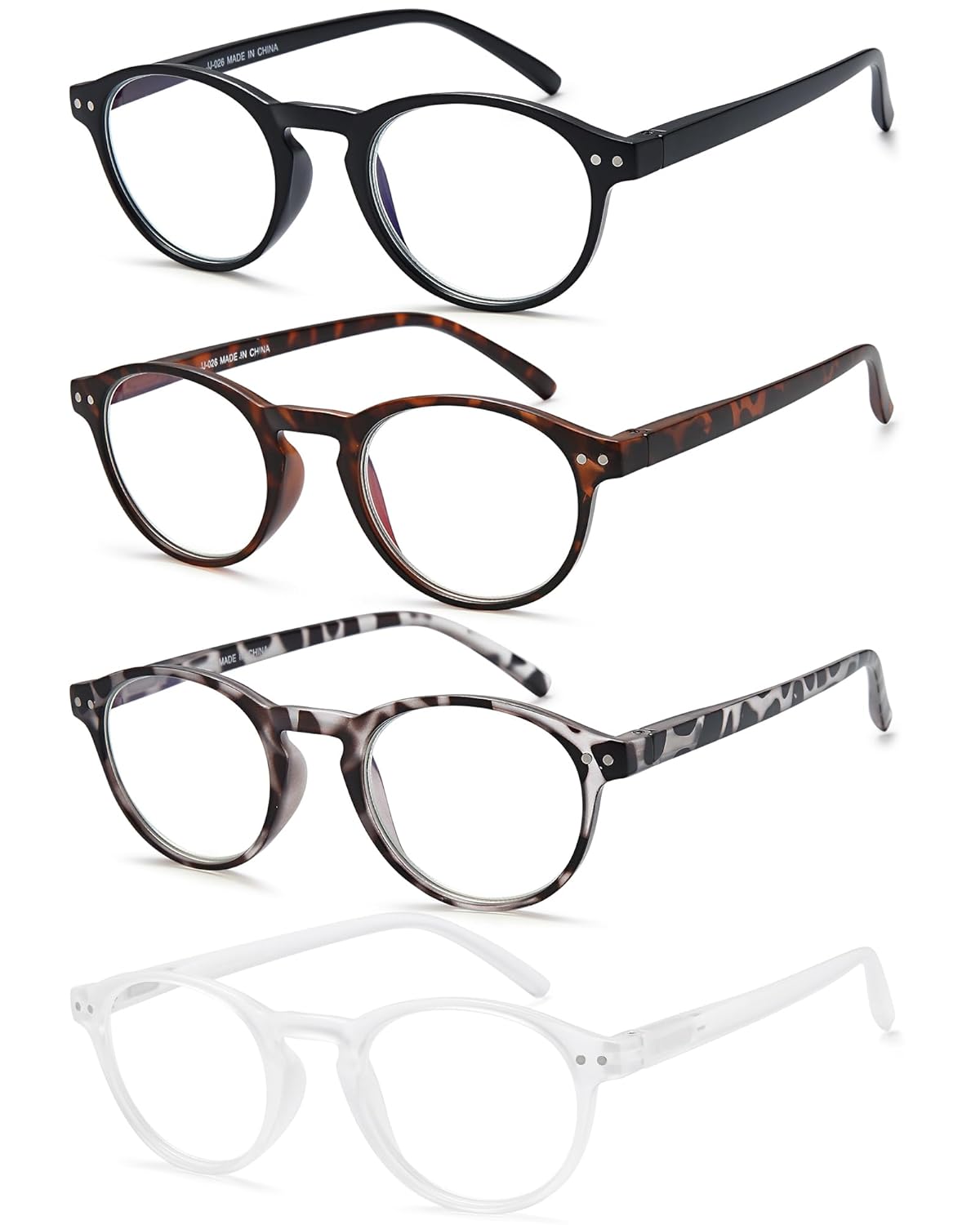 EYEURL EYEURL 4-Pack Small Round Reading Glasses Lightweight Blue Light Blocking Retro Eyeglasses for Men and Women with Spring Hinges - View 2 of 9