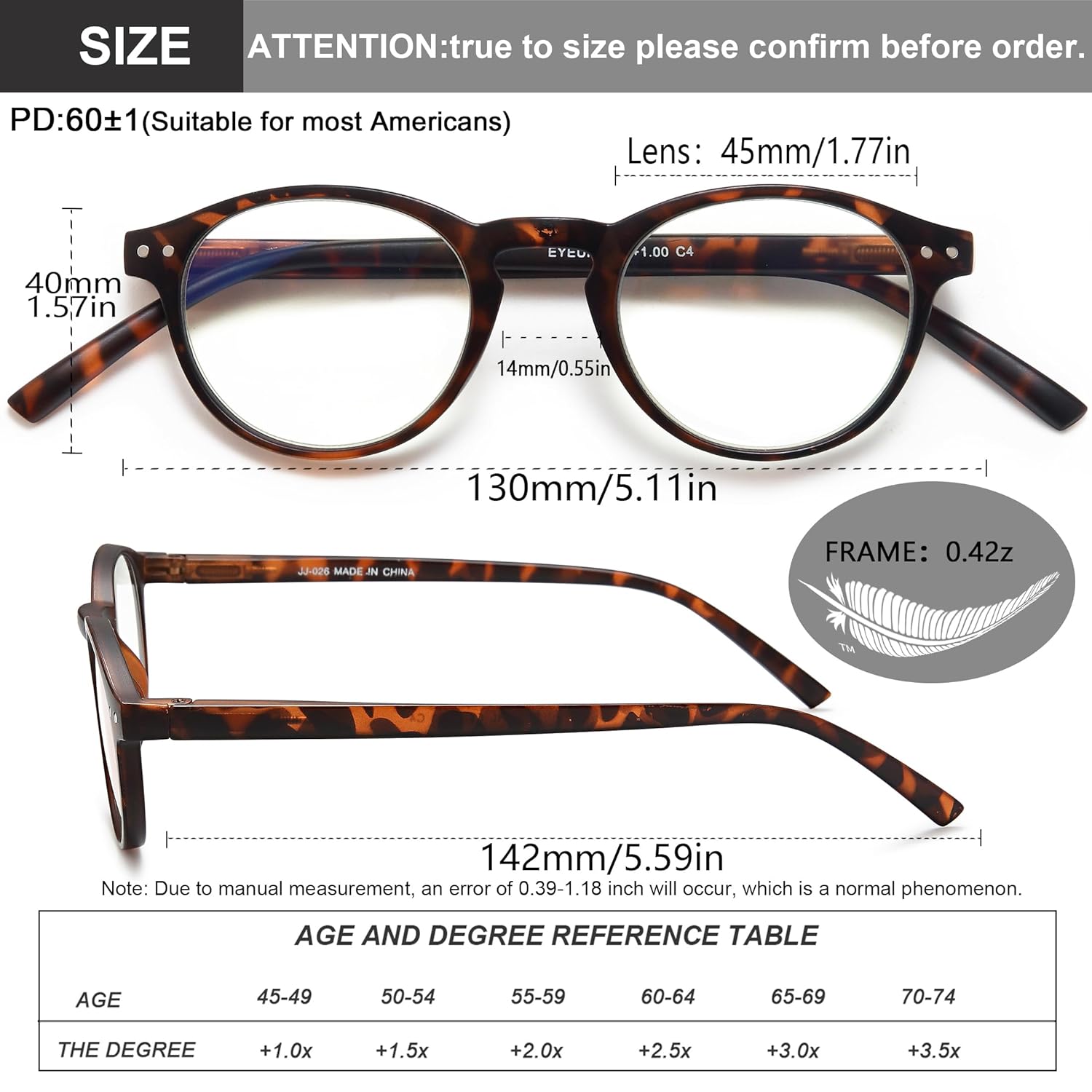 EYEURL EYEURL 4-Pack Small Round Reading Glasses Lightweight Blue Light Blocking Retro Eyeglasses for Men and Women with Spring Hinges - View 3 of 9