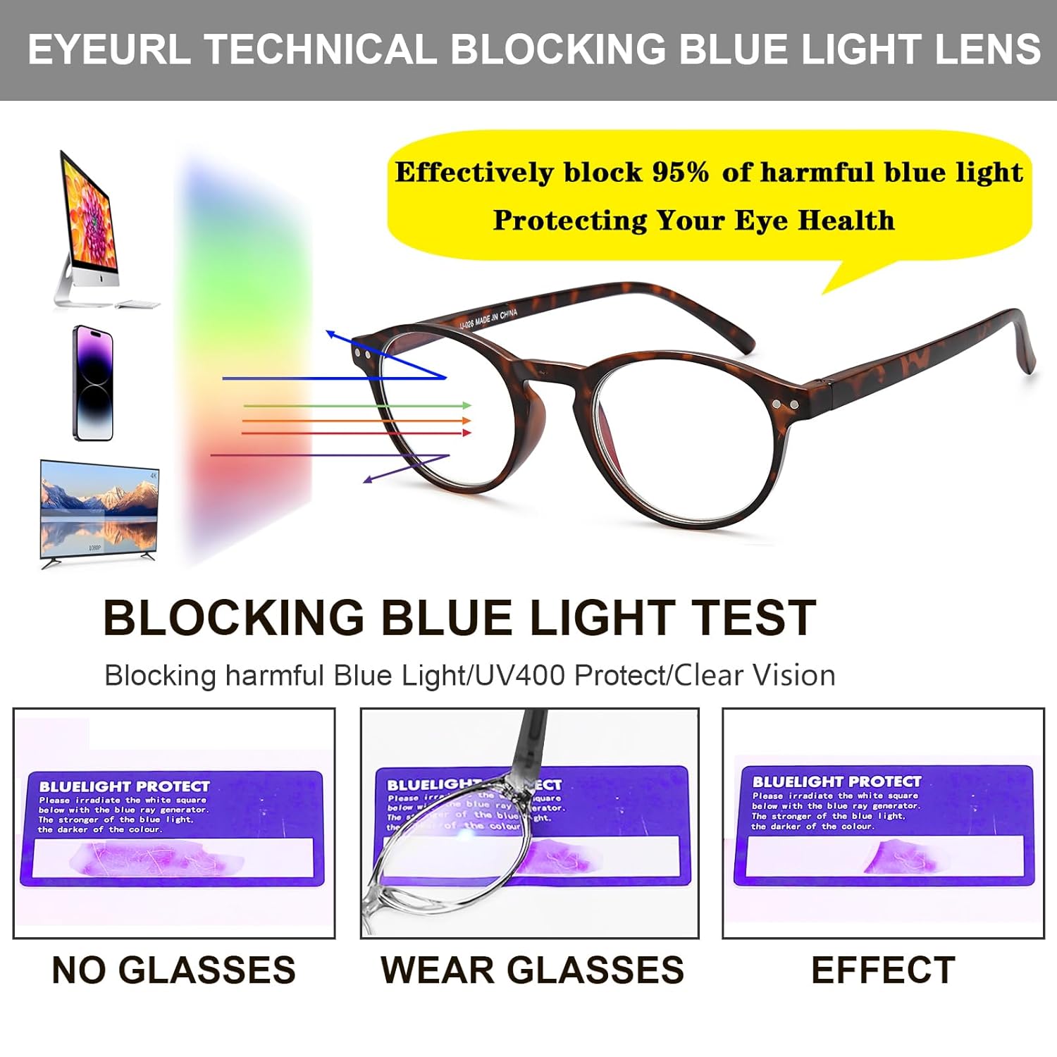 EYEURL EYEURL 4-Pack Small Round Reading Glasses Lightweight Blue Light Blocking Retro Eyeglasses for Men and Women with Spring Hinges - View 5 of 9