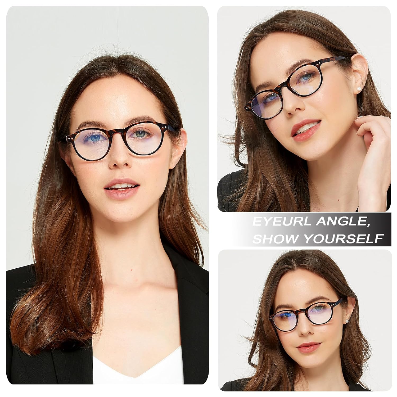 EYEURL EYEURL 4-Pack Small Round Reading Glasses Lightweight Blue Light Blocking Retro Eyeglasses for Men and Women with Spring Hinges - View 6 of 9