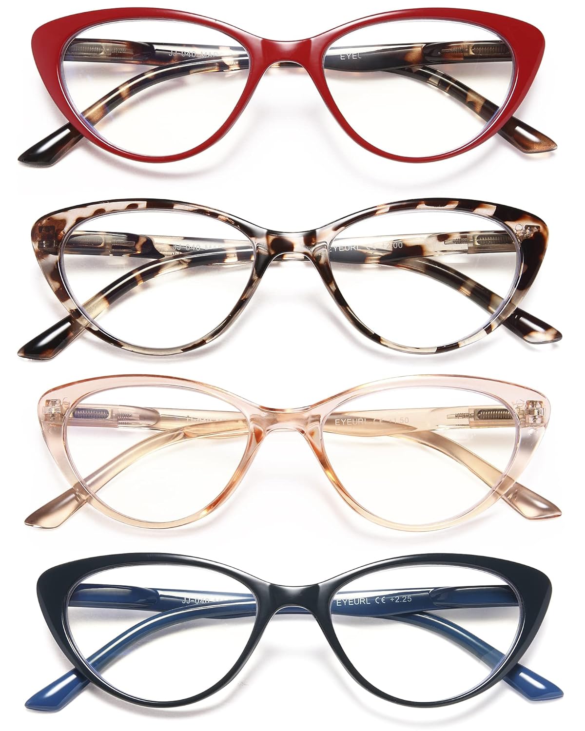 EYEURL EYEURL 4-Pack Small Round Reading Glasses Lightweight Blue Light Blocking Retro Eyeglasses for Men and Women with Spring Hinges - View 9 of 9