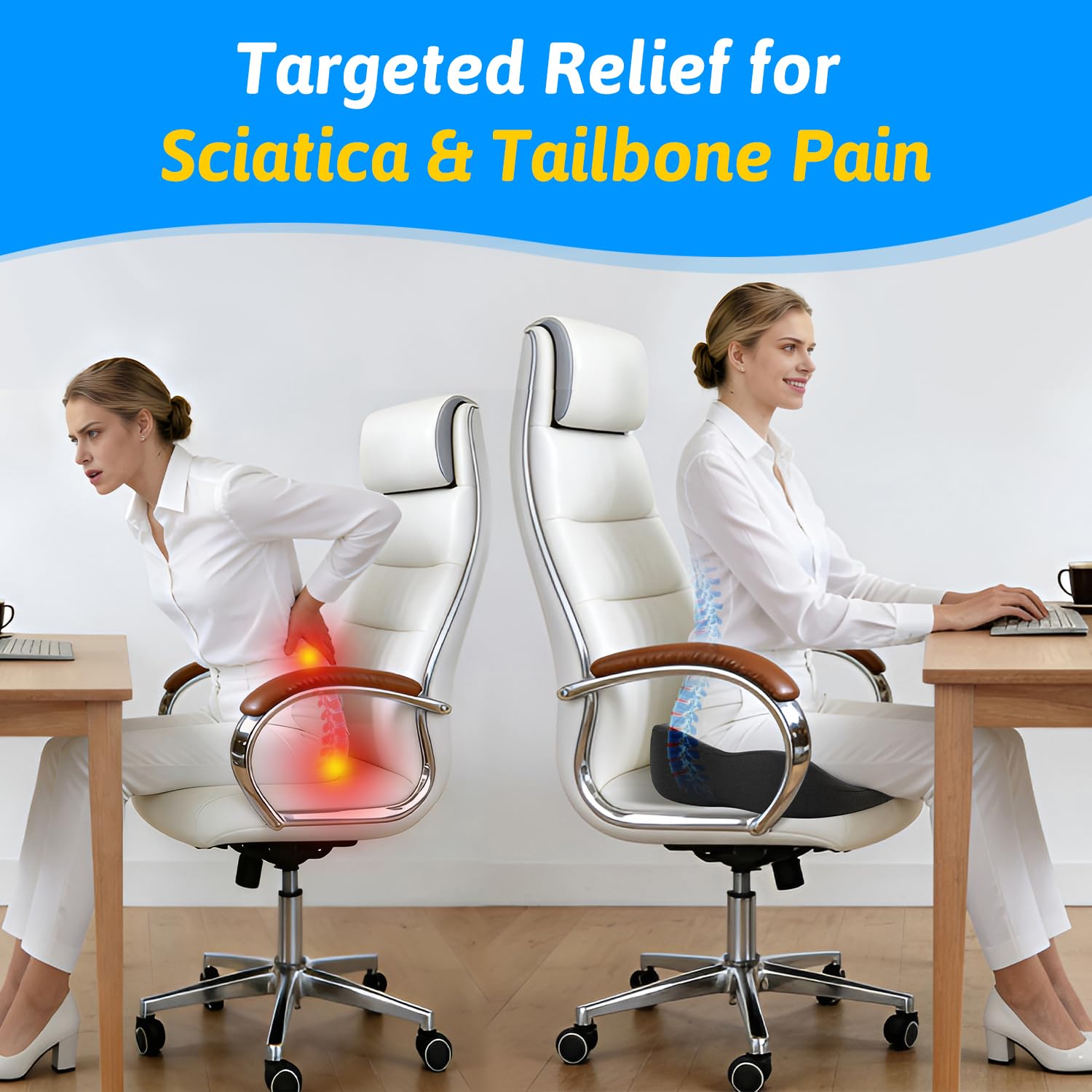 Dreamer Car Soft Support Memory Foam Seat Cushion for Office and Car Relief from Sciatica and Tailbone Pain Ideal for Wide Hips and Comfort - View 3 of 7