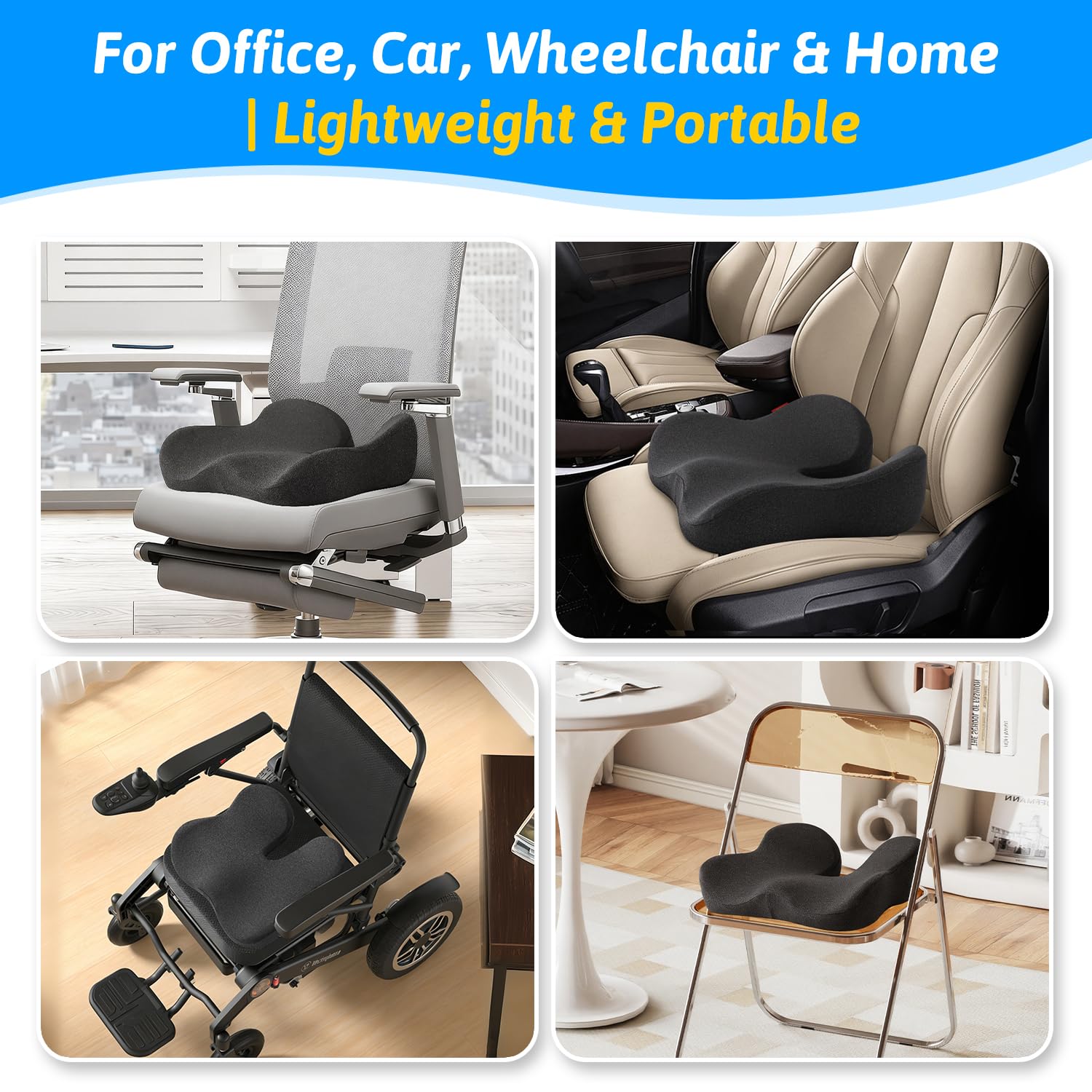 Dreamer Car Soft Support Memory Foam Seat Cushion for Office and Car Relief from Sciatica and Tailbone Pain Ideal for Wide Hips and Comfort - View 6 of 7