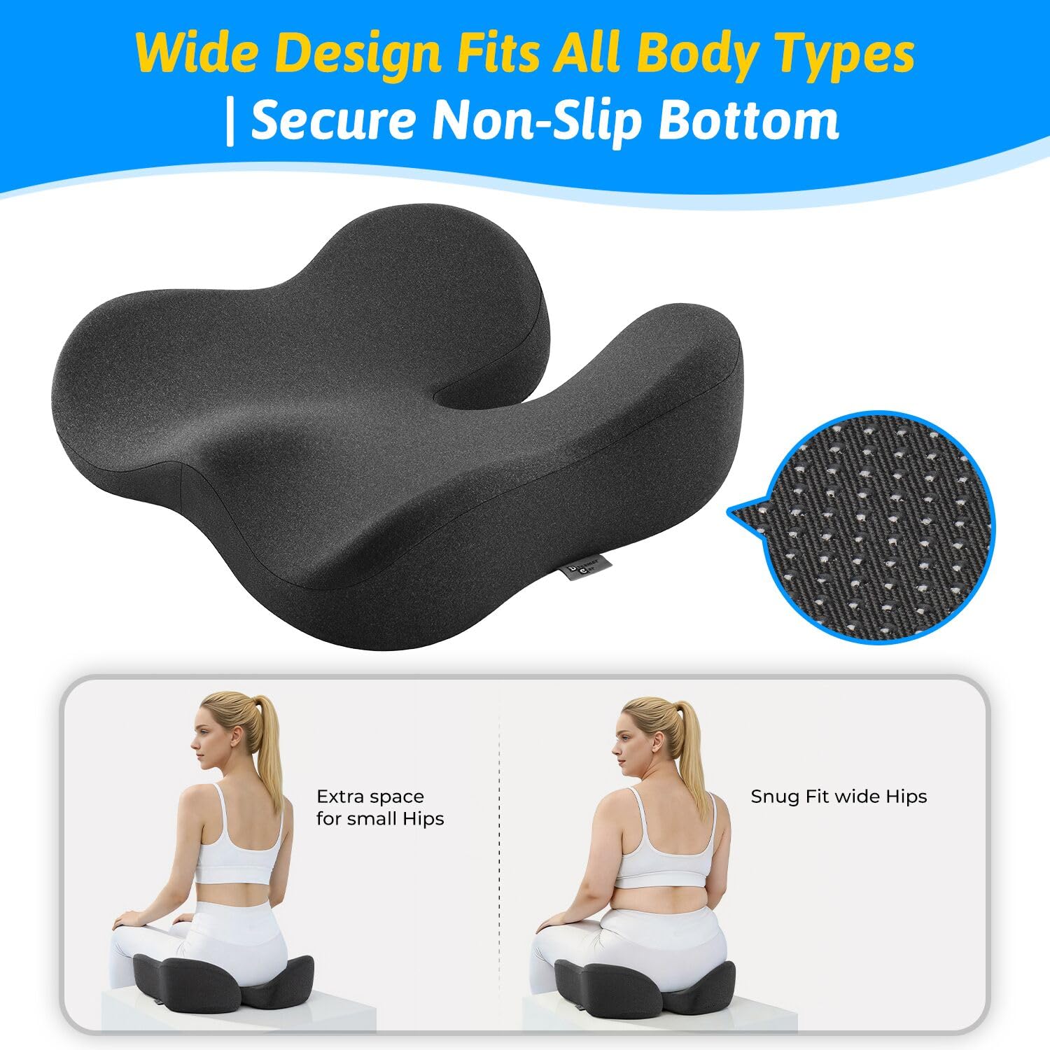 Dreamer Car Soft Support Memory Foam Seat Cushion for Office and Car Relief from Sciatica and Tailbone Pain Ideal for Wide Hips and Comfort - View 7 of 7