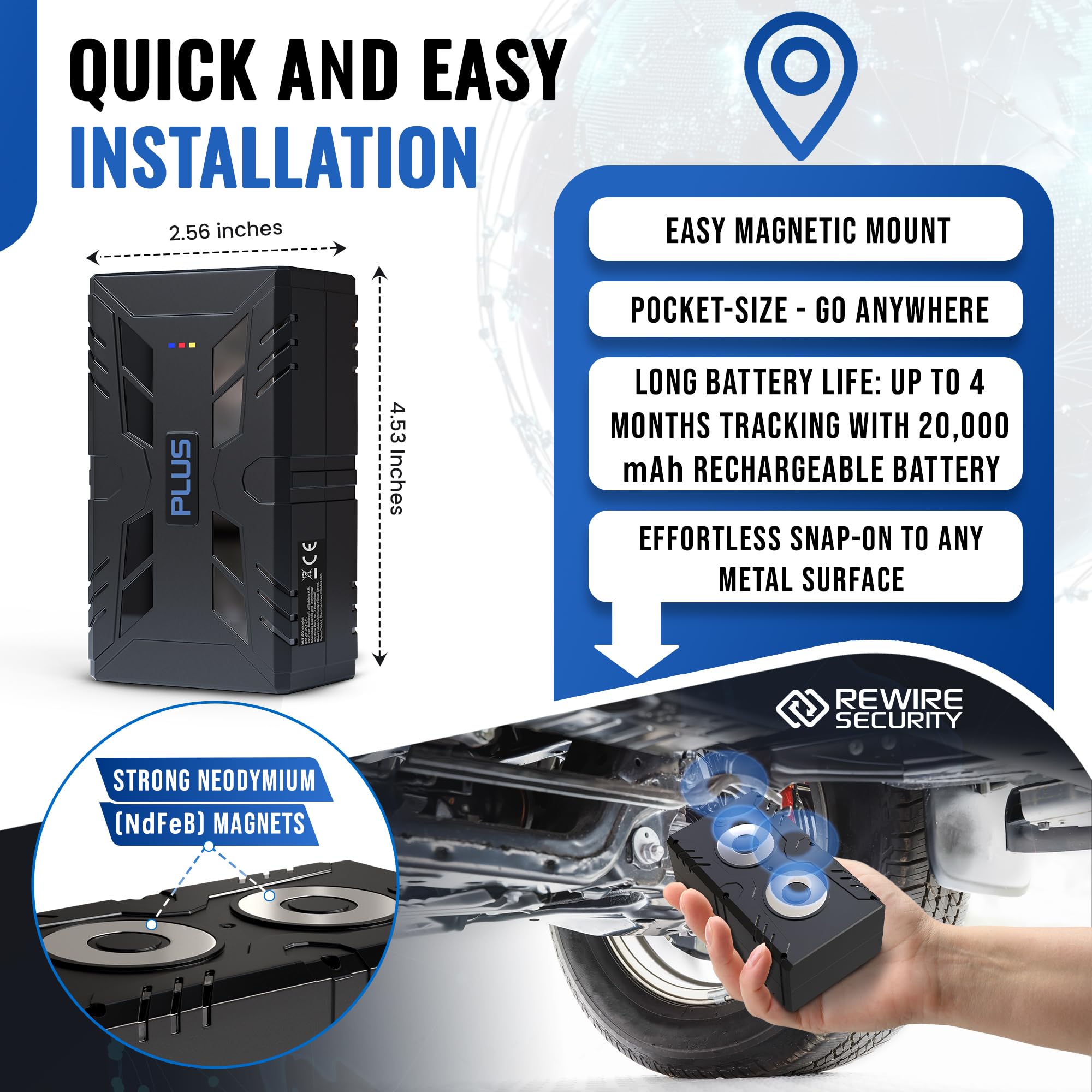 REWIRE SECURITY 104 PRO 4G Magnetic GPS Tracker Portable Vehicle Tracking Device with 90 Days Standby Time for Cars Trucks Vans and Trailers - View 2 of 7