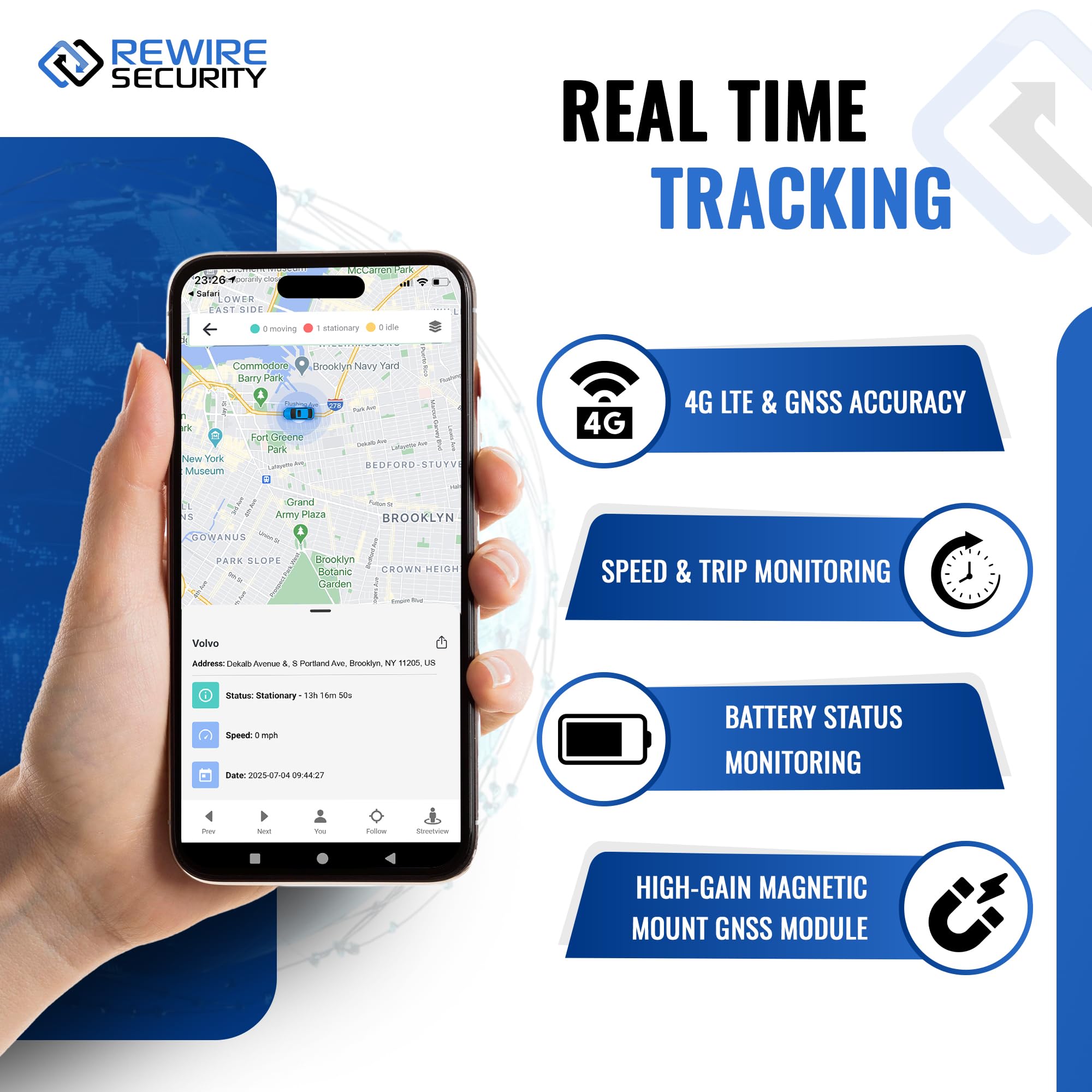 REWIRE SECURITY 104 PRO 4G Magnetic GPS Tracker Portable Vehicle Tracking Device with 90 Days Standby Time for Cars Trucks Vans and Trailers - View 3 of 7