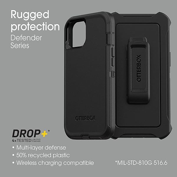 OtterBox OtterBox Defender Series Screenless Edition Case for iPhone 13 with Holster Clip Black Non-Retail Packaging - View 8 of 8