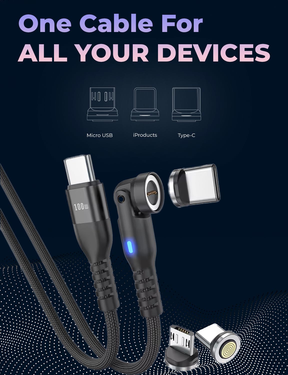 Magnilink Magnilink 360 PRO 100W Magnetic USB C Phone Charger Pack of 2 Fast Charging Data Cable Compatible with iProducts Type-C Micro USB Forest Green - View 2 of 9