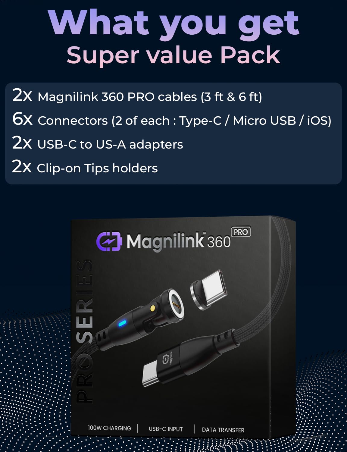 Magnilink Magnilink 360 PRO 100W Magnetic USB C Phone Charger Pack of 2 Fast Charging Data Cable Compatible with iProducts Type-C Micro USB Forest Green - View 6 of 9