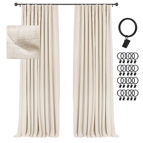INOVADAY INOVADAY 100 Blackout Curtains 90 Inch Long Thermal Insulated Room Darkening Drapes for Bedroom and Living Room 2 Panels Cream