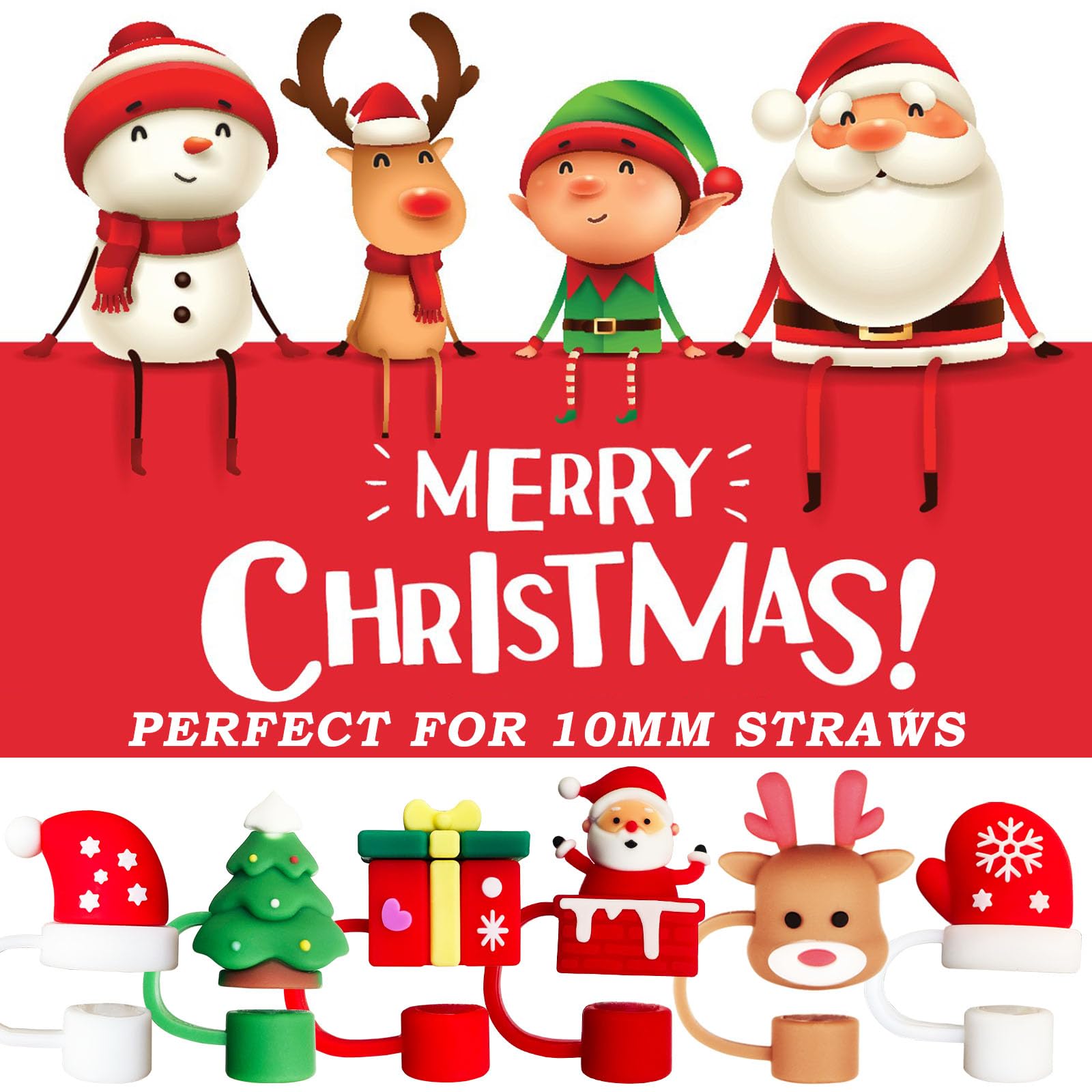 HLUWA 6PCS Christmas Straw Cover Caps for Stanley Cup Silicone Topper for 30 and 40 Oz Tumblers with Handle Perfect Holiday Gift - View 2 of 6