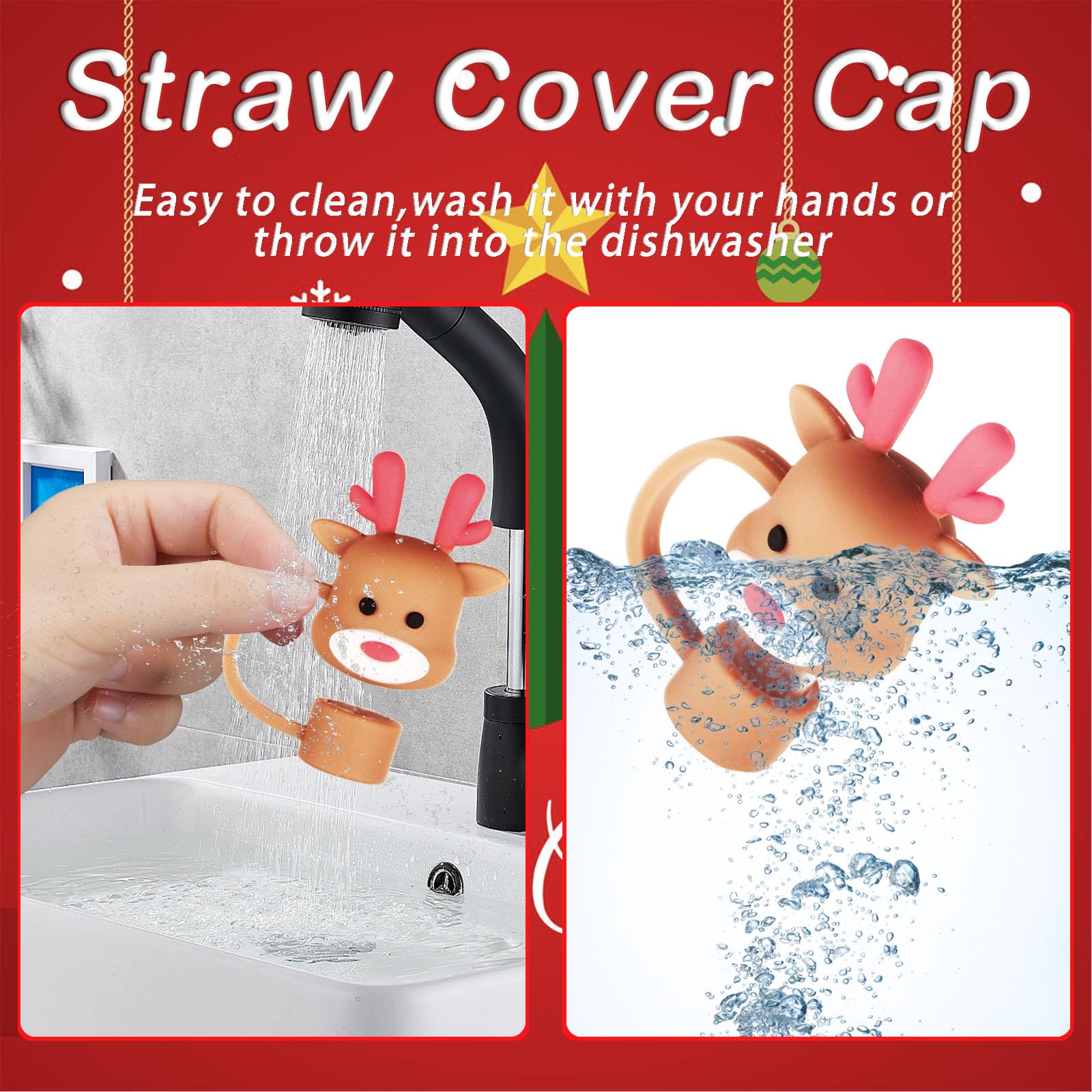 HLUWA 6PCS Christmas Straw Cover Caps for Stanley Cup Silicone Topper for 30 and 40 Oz Tumblers with Handle Perfect Holiday Gift - View 4 of 6