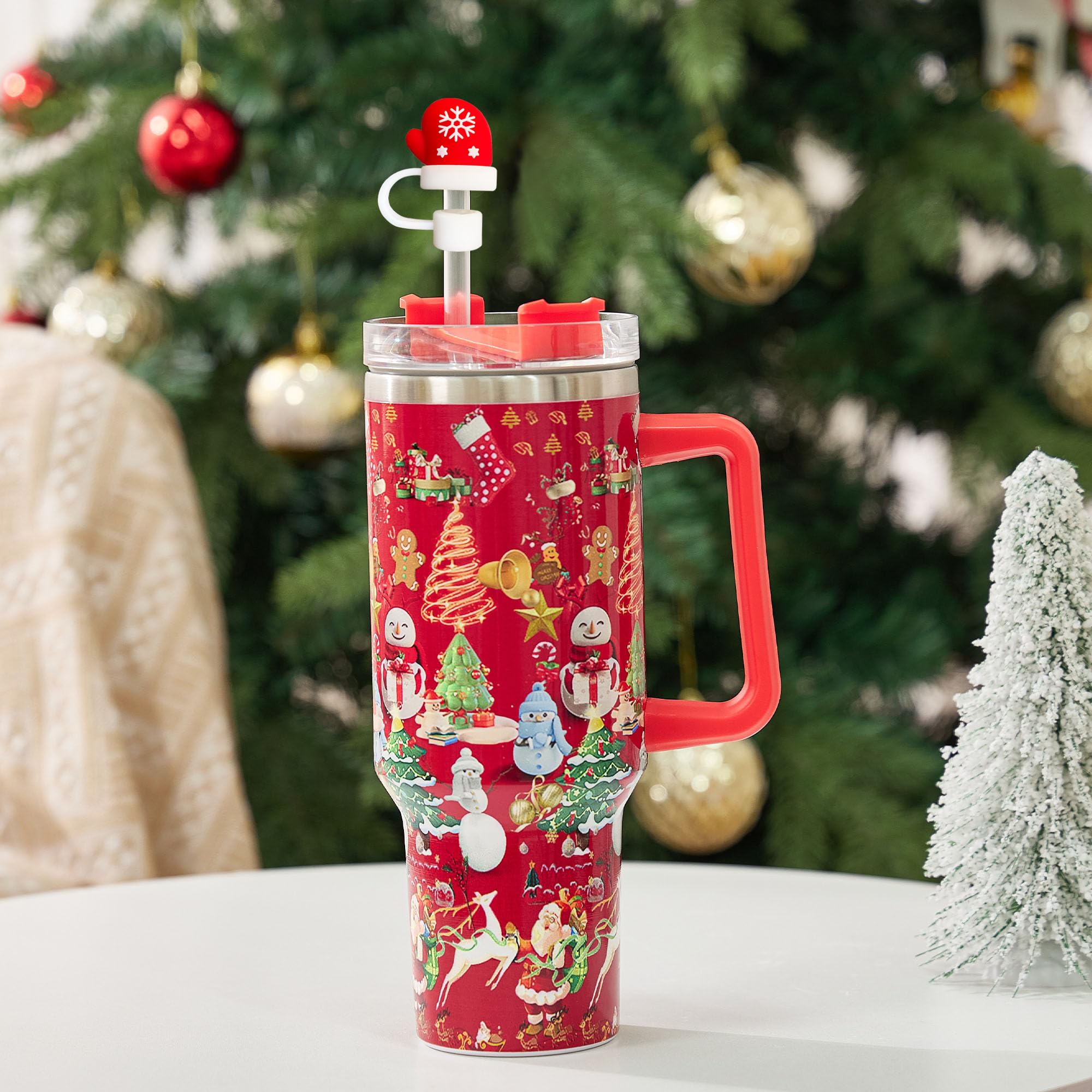 HLUWA 6PCS Christmas Straw Cover Caps for Stanley Cup Silicone Topper for 30 and 40 Oz Tumblers with Handle Perfect Holiday Gift - View 6 of 6