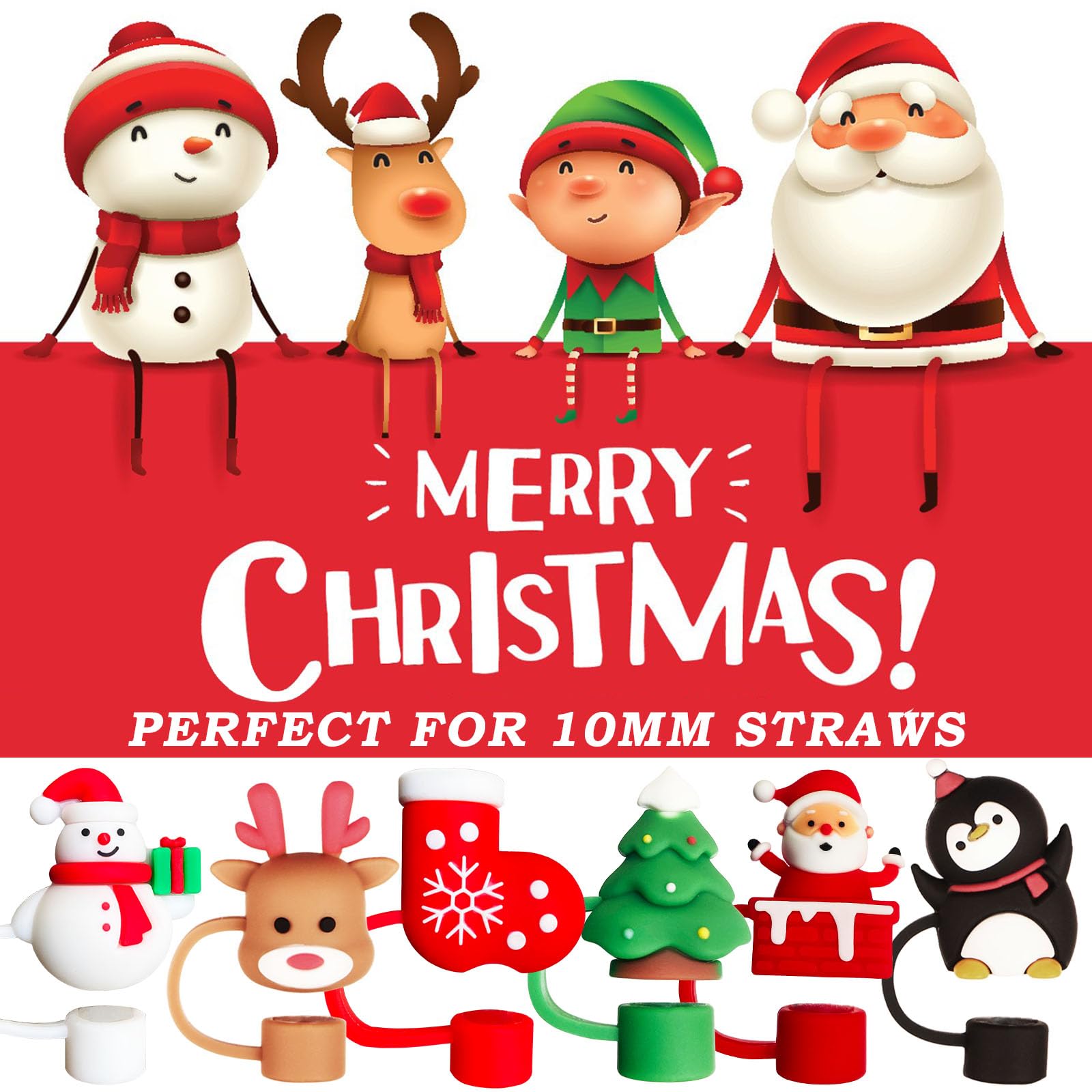 HLUWA 6PCS Christmas Straw Cover Caps for Stanley Cup Silicone Topper for 30 and 40 Oz Tumblers with Handle Perfect Holiday Gift - View 2 of 6