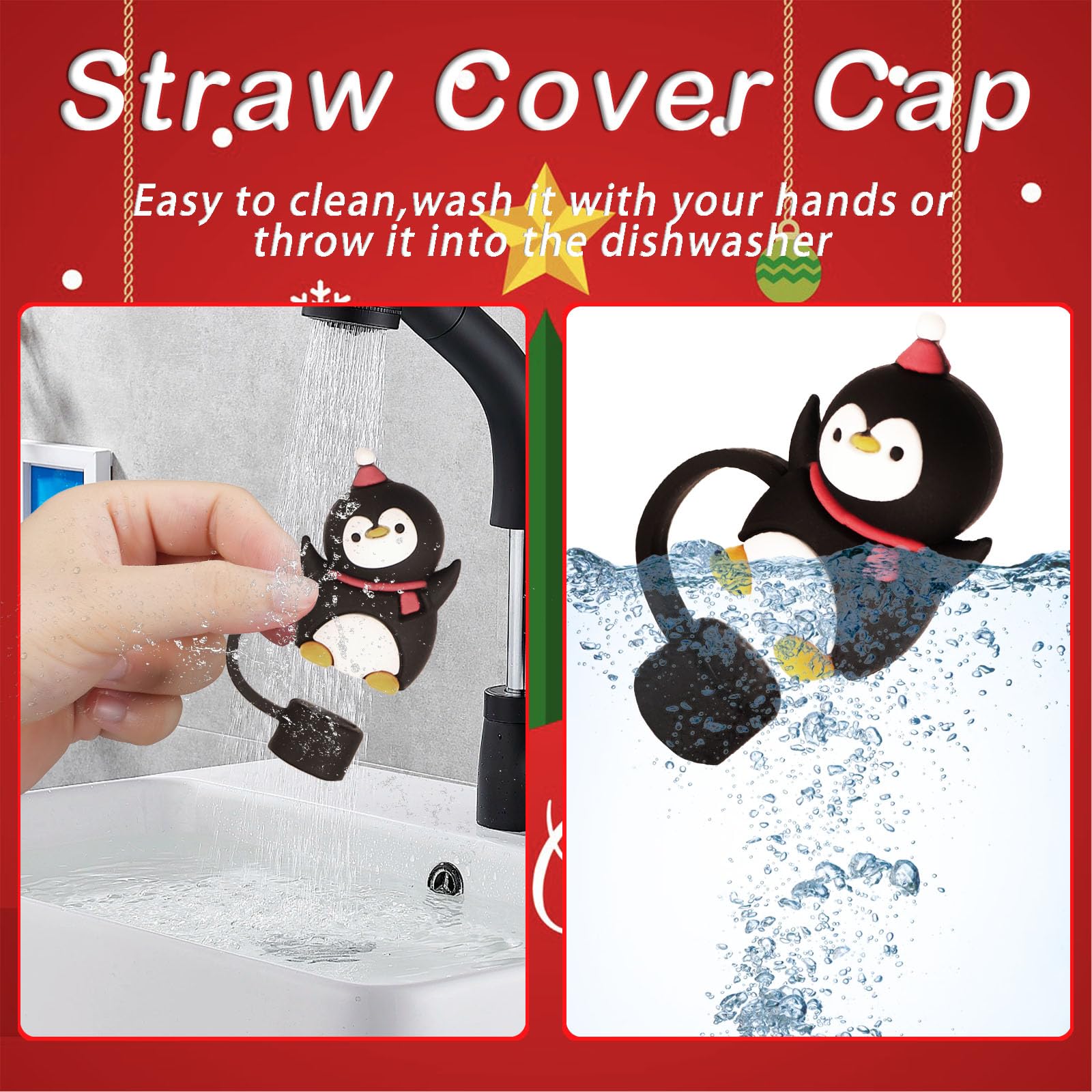 HLUWA 6PCS Christmas Straw Cover Caps for Stanley Cup Silicone Topper for 30 and 40 Oz Tumblers with Handle Perfect Holiday Gift - View 5 of 6