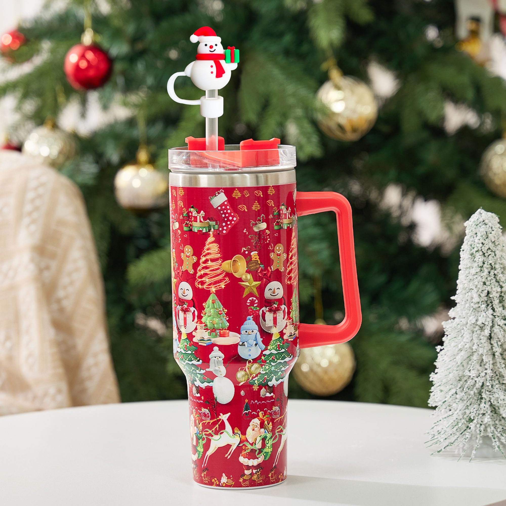 HLUWA 6PCS Christmas Straw Cover Caps for Stanley Cup Silicone Topper for 30 and 40 Oz Tumblers with Handle Perfect Holiday Gift - View 6 of 6