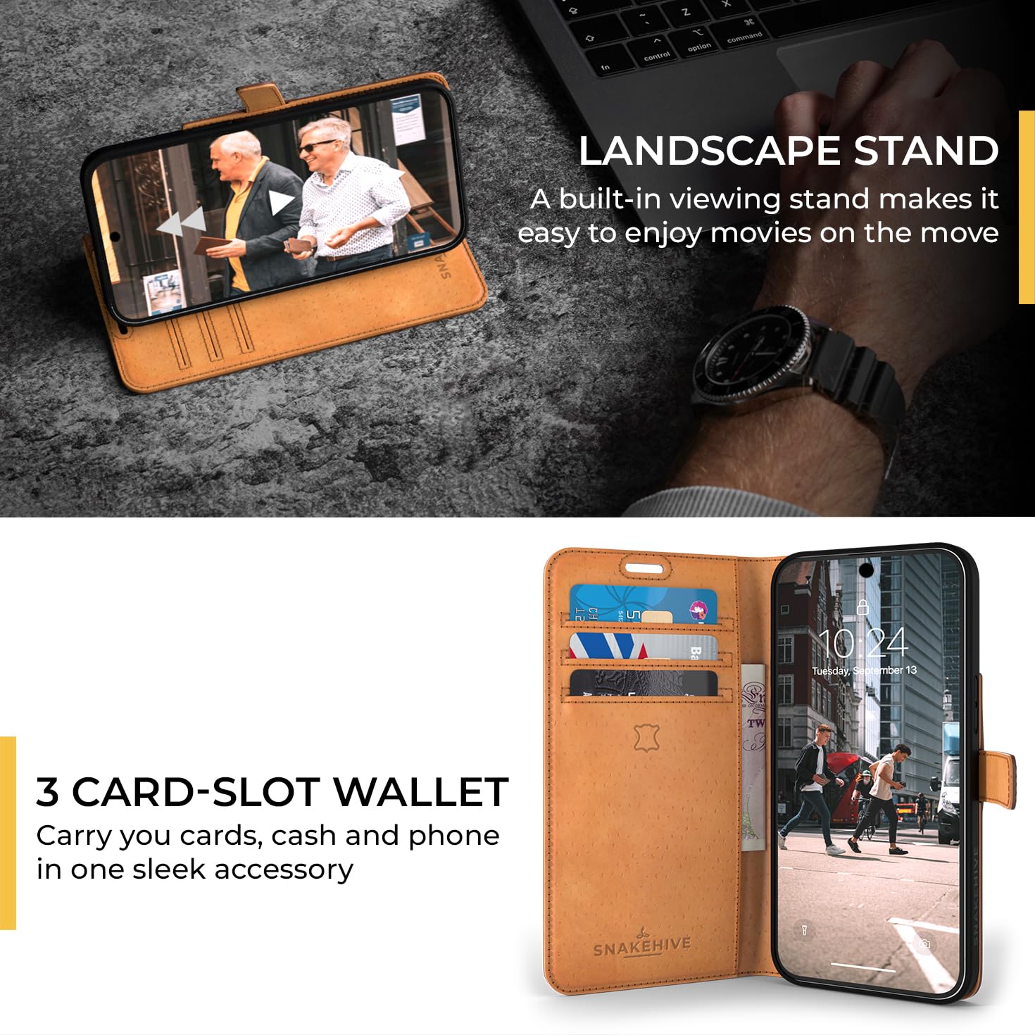 Snakehive Snakehive Leather Wallet Phone Case for Google Pixel 8 Pro Vintage Genuine Leather Flip Folio Cover with Viewing Stand and Card Holder Plum - View 3 of 7