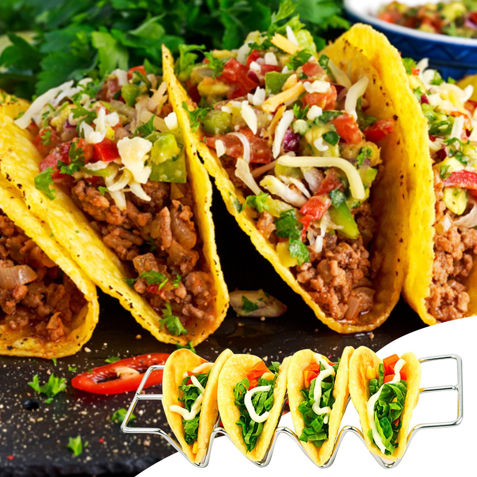 Dependable Industries inc. Essentials Dependable Industries Essentials 3-Pack Stainless Steel Taco Holder Stand Oven Grill Safe Dishwasher Safe Metal Taco Tray for Tacos - View 5 of 7