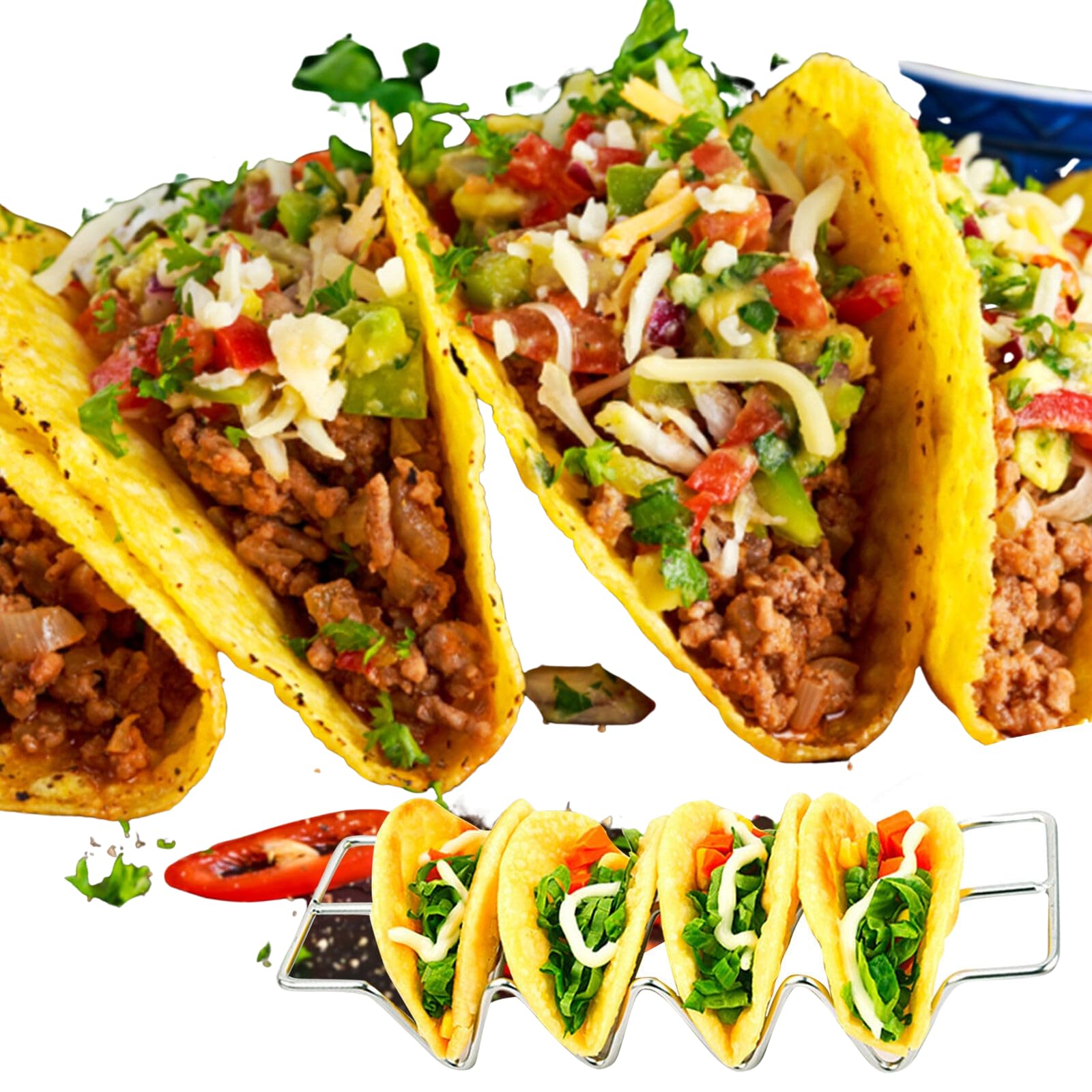 Dependable Industries inc. Essentials Dependable Industries Essentials 3-Pack Stainless Steel Taco Holder Stand Oven Grill Safe Dishwasher Safe Metal Taco Tray for Tacos - View 7 of 7