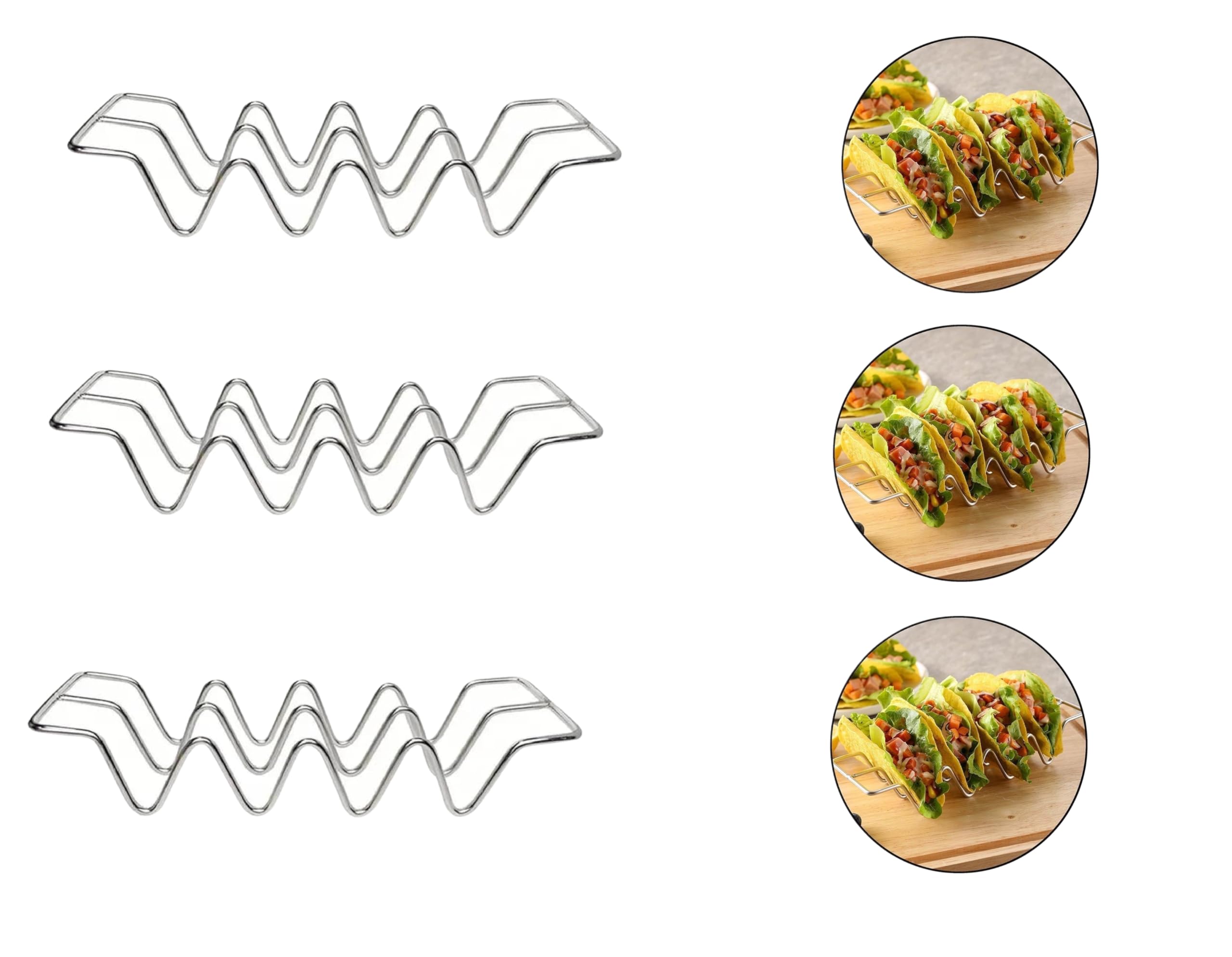 Dependable Industries inc. Essentials Dependable Industries Essentials 3-Pack Stainless Steel Taco Holder Stand Oven Grill Safe Dishwasher Safe Metal Taco Tray for Tacos