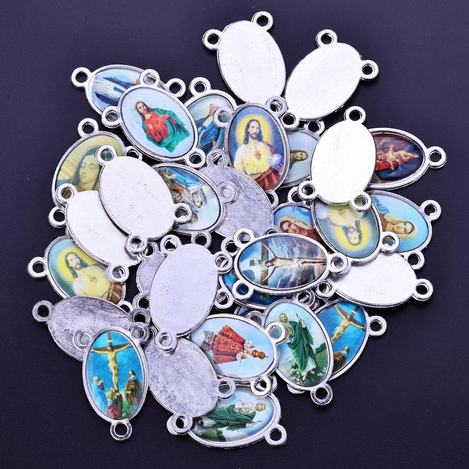 Rosfully 60pcs Mix Picture Cross Jesus Virgin Mary Catholic Enamel Rosary Charms Links for Jewelry Making - View 3 of 5