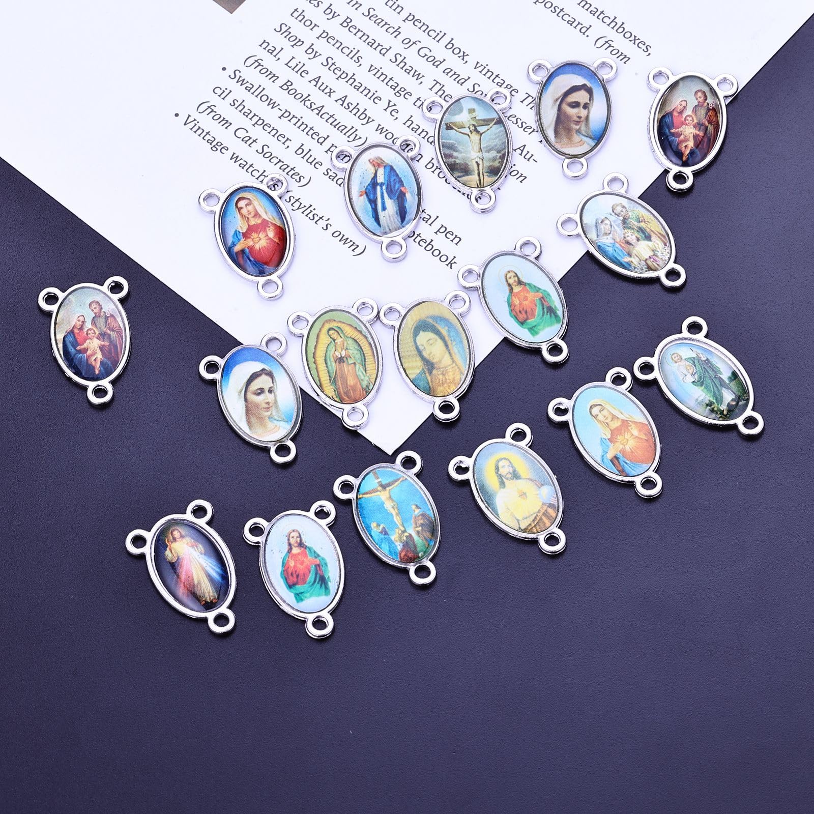 Rosfully 60pcs Mix Picture Cross Jesus Virgin Mary Catholic Enamel Rosary Charms Links for Jewelry Making - View 5 of 5