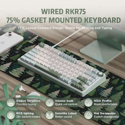 RK ROYAL KLUDGE RK Royal Kludge R75 Mechanical Keyboard: 75% Custom Gaming, RGB Backlit, Hot Swappable, PBT Keycaps & Volume Knob - View 4 of 11