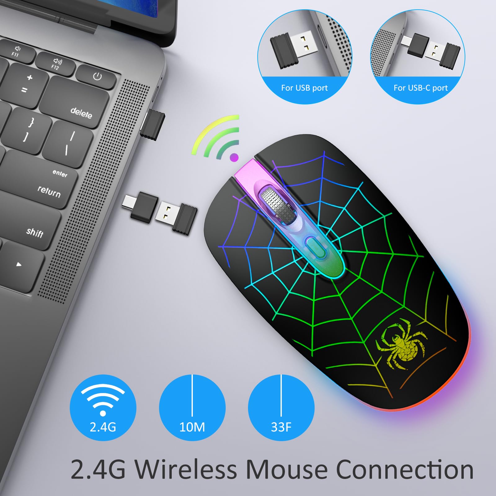 TaIYanG TaIYanG Wireless Mouse 2.4G Portable Optical Quiet Cute Mouse with USB Receiver Type C Adapter 3 Adjustable DPI LED for Laptop PC MacBook - View 3 of 8