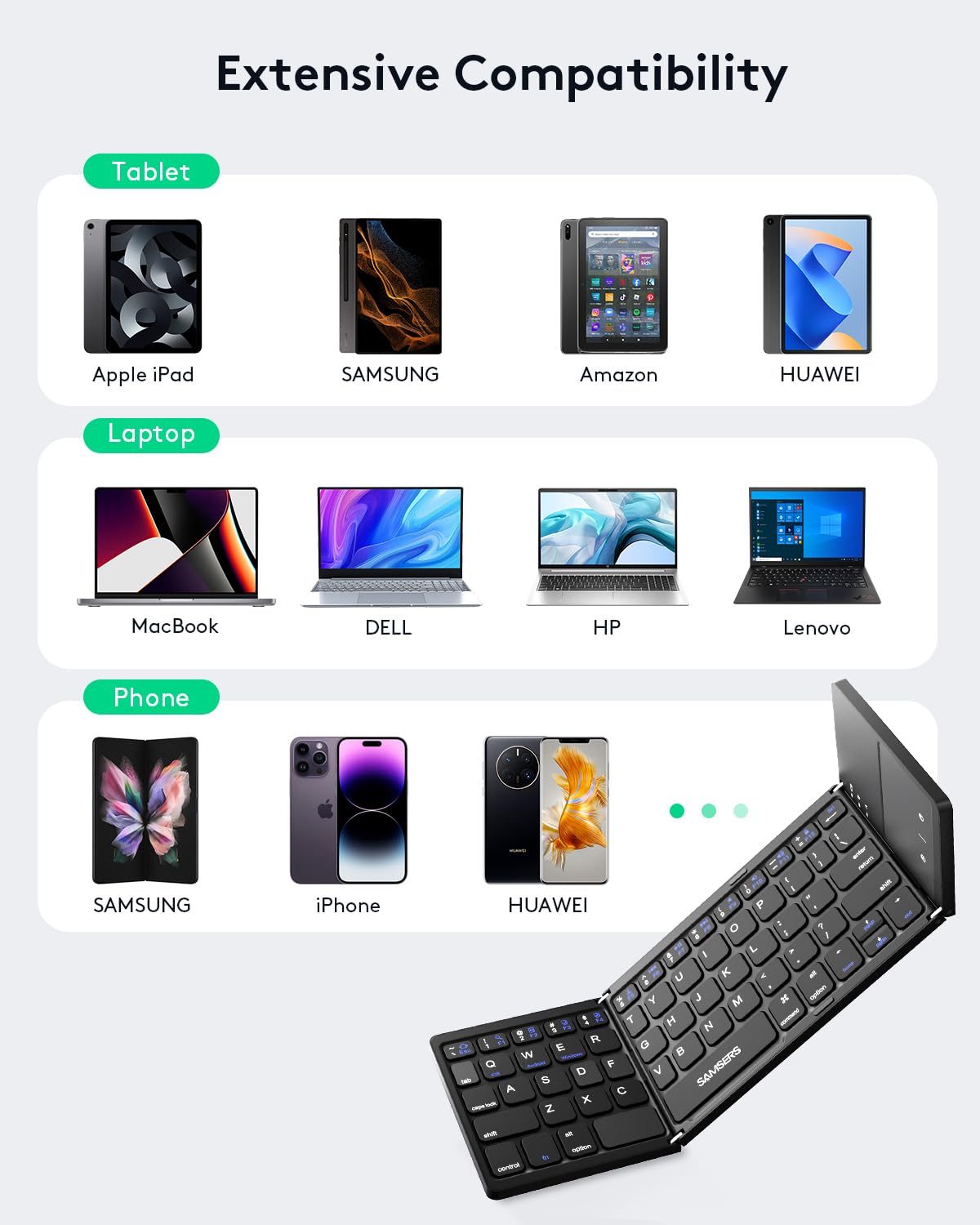 Samsers Samsers Foldable Bluetooth Keyboard with Touchpad - Portable Wireless Keyboard with Holder, Rechargeable Full Size Ultra Slim Pocket Folding Keyboards for Android Windows iOS Tablet & Laptop - Black - View 2 of 9